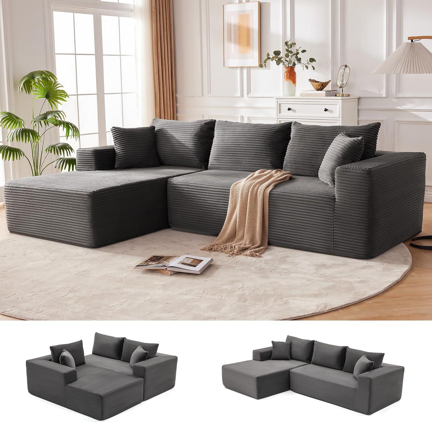 110-inch cloud sofa, boneless sofa in the living room, modular sofa with deep seats