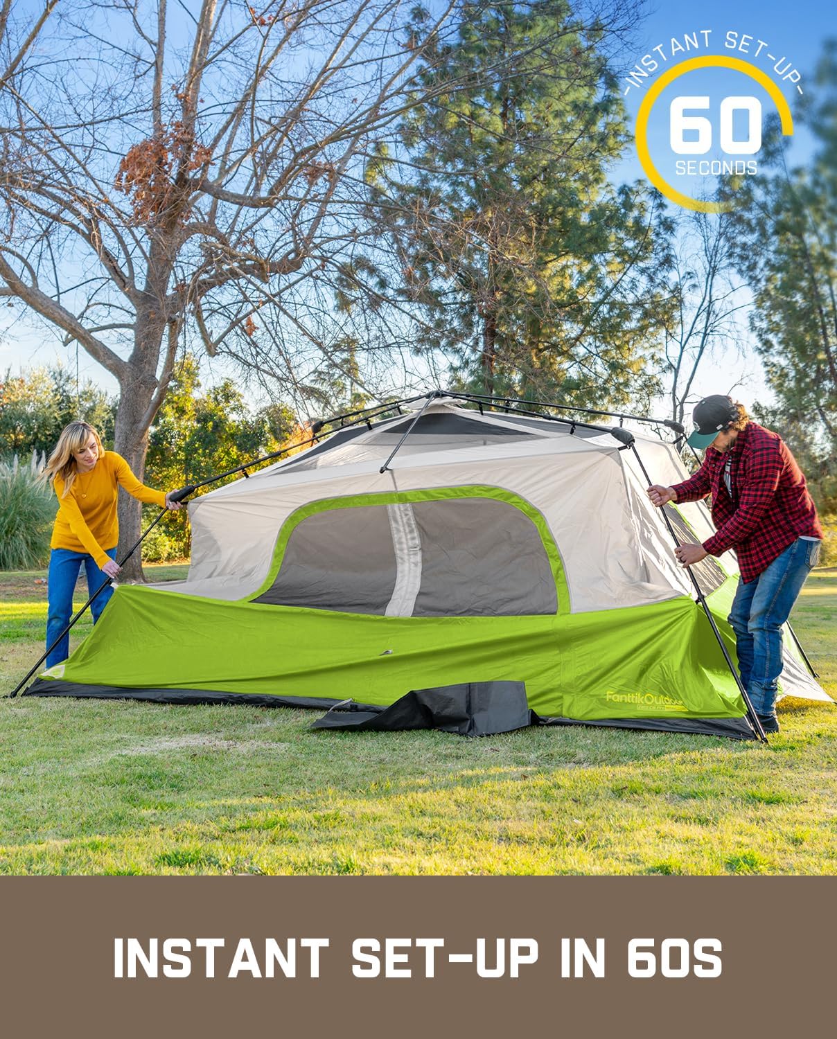 Portable camping tent for 4/6/8/10 people with instant cabin and rainproof and windproof