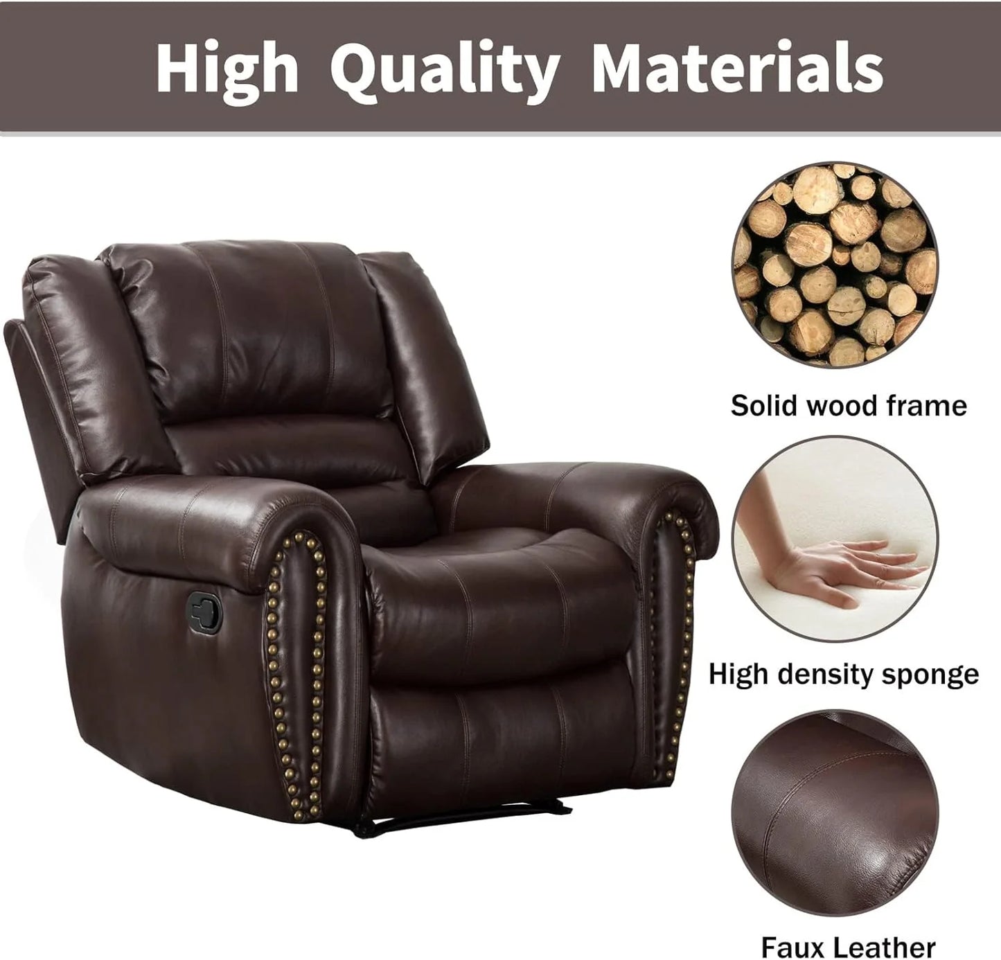 Leather recliner, classic traditional manual recliner, single sofa for living room