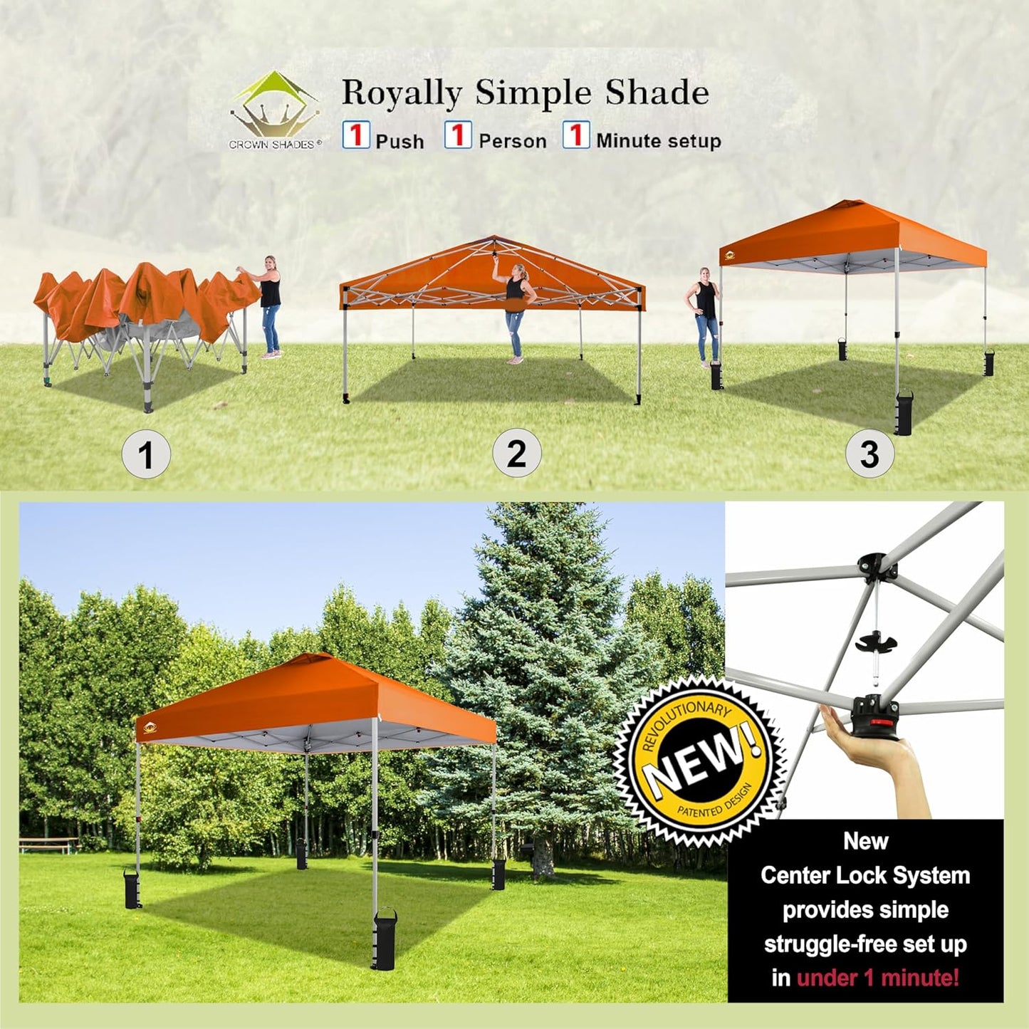 10x10 Pop-Up Awning - One-Click Installation Beach Tent - Outdoor Sunshade Silver Coated Top, 3 Heights and 4 Sand Pockets