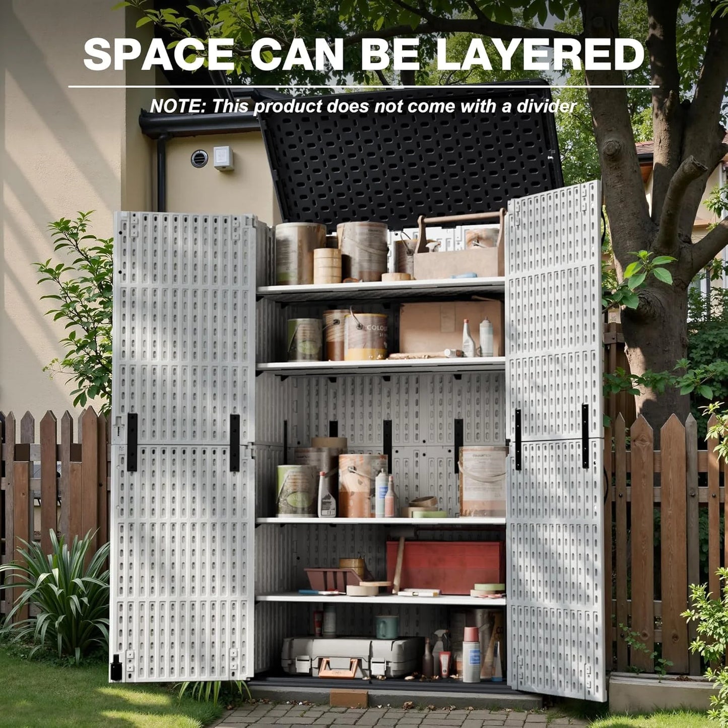 Greesum Outdoor Horizontal Storage Shed 27 Cu.ft Resin Large Storage Box for Garden, Patio, Backyard