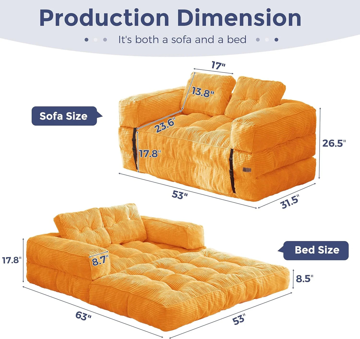 Folding Sofa Bed, L-Shaped Convertible Sofa Bed with Armrests and Pillows,