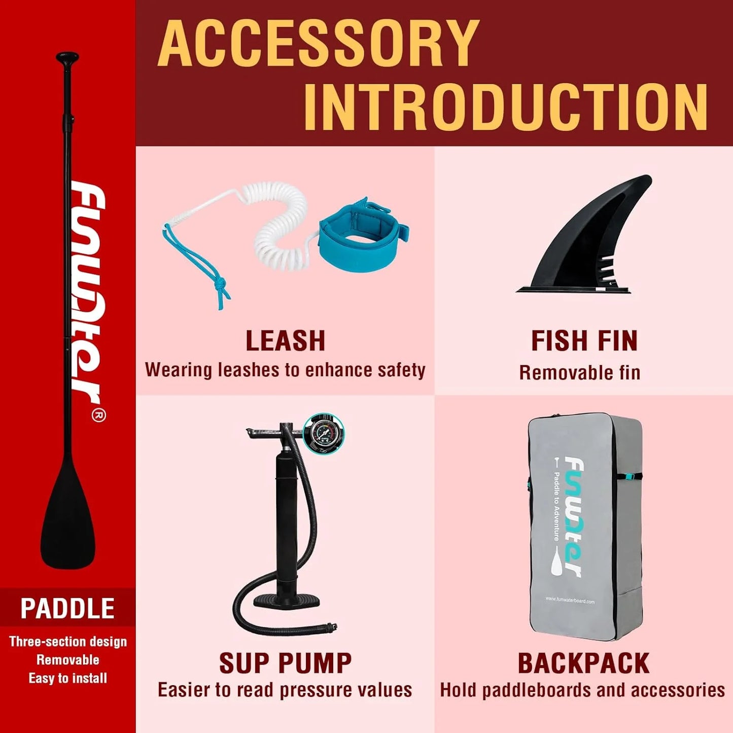 FunWater Inflatable Stand Up Paddle Board with Premium SUP Paddle Accessories, Non-Slip EVA Deck, 11'/10'6' Paddle