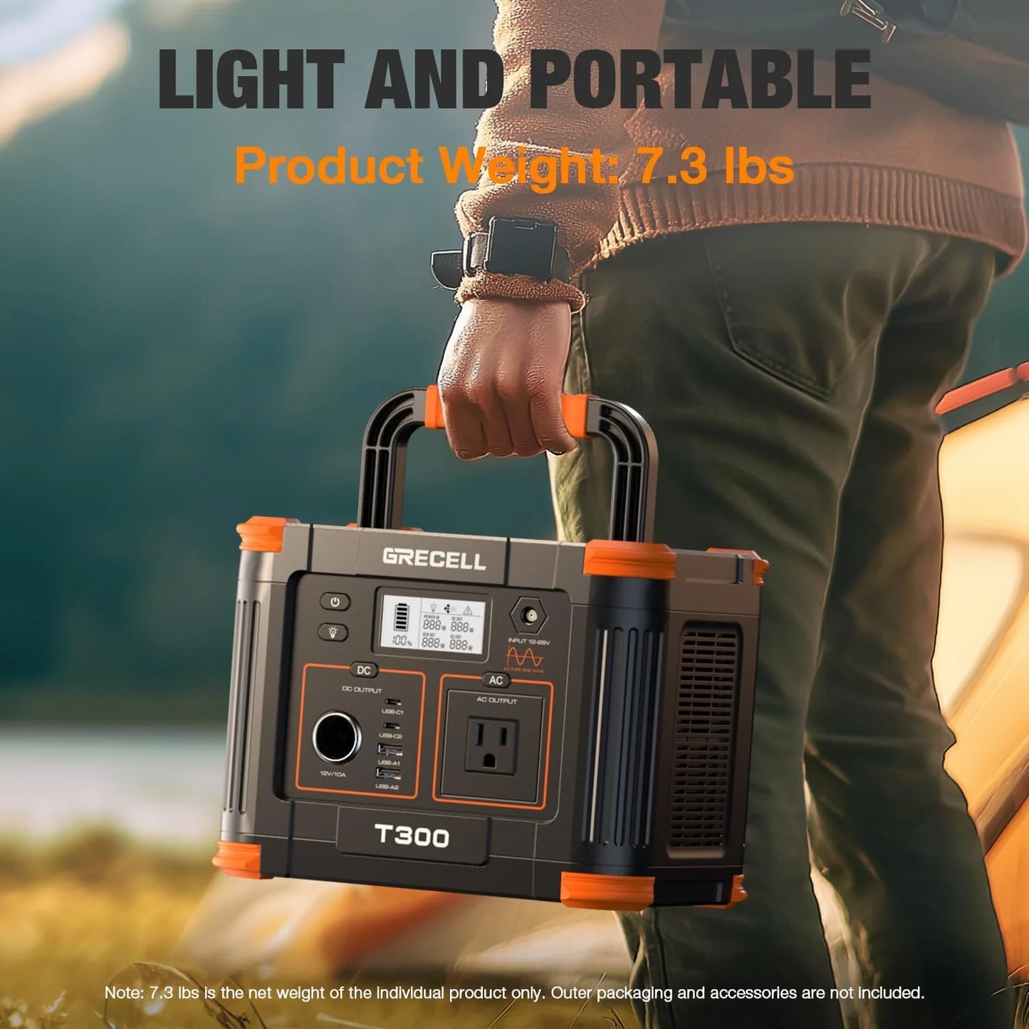 Portable Power Station 300W (Peak 600W),230.88Wh Solar Generator with 60W USB-C PD Output, 110V Pure Sine Wave AC Outlet Backup Lithium Battery for Outdoors Camping Travel Home Blackout