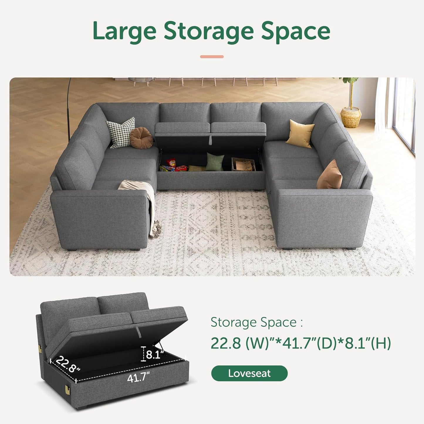 HONBAY Modular Sectional Sleeper Sofa with Pull Out Bed, L Shaped Couch with Storage Seat, Convertible Sectional Couches for Living Room