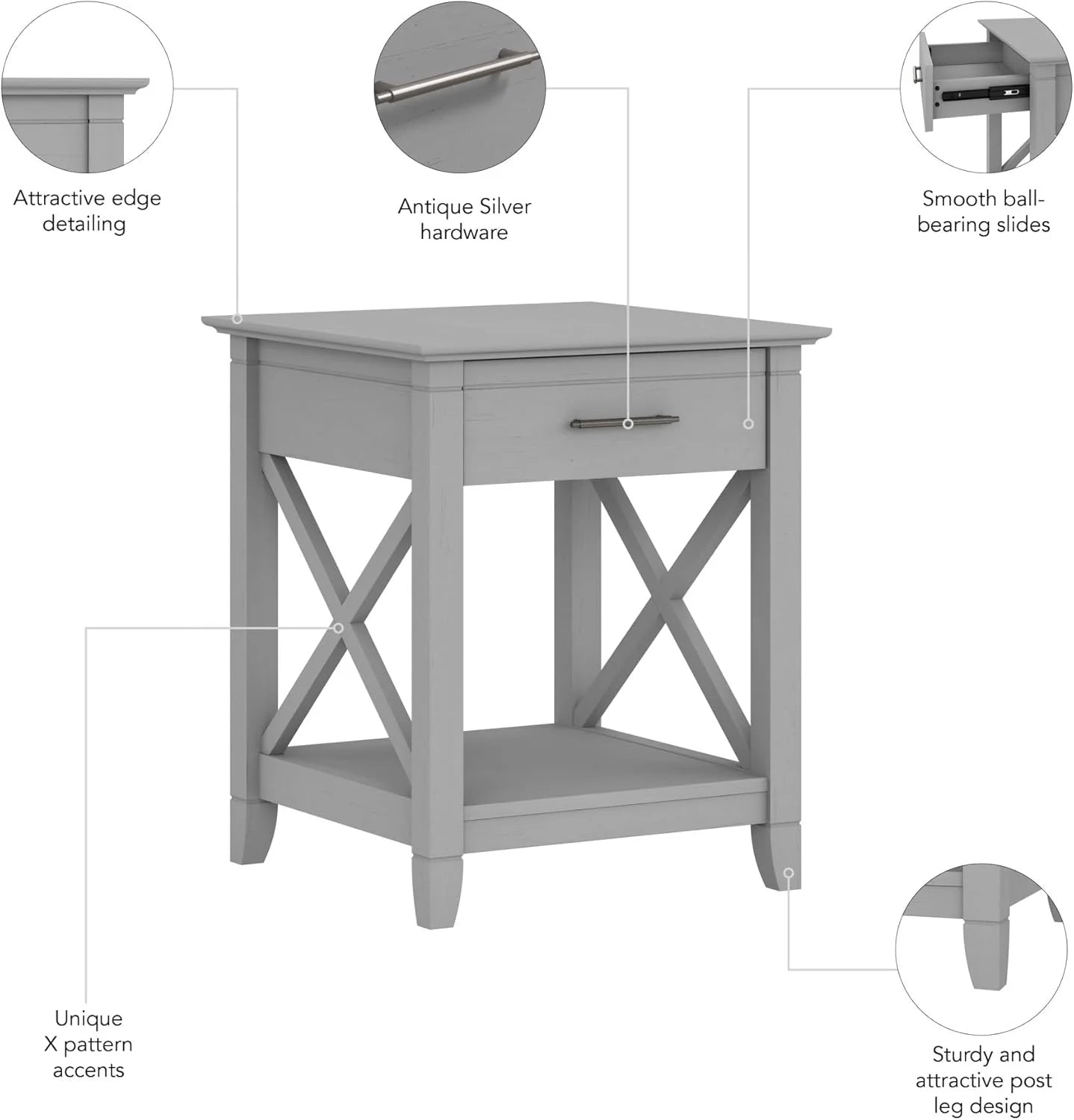 Key West Small End Table with Storage Modern Farmhouse Accent Shelf