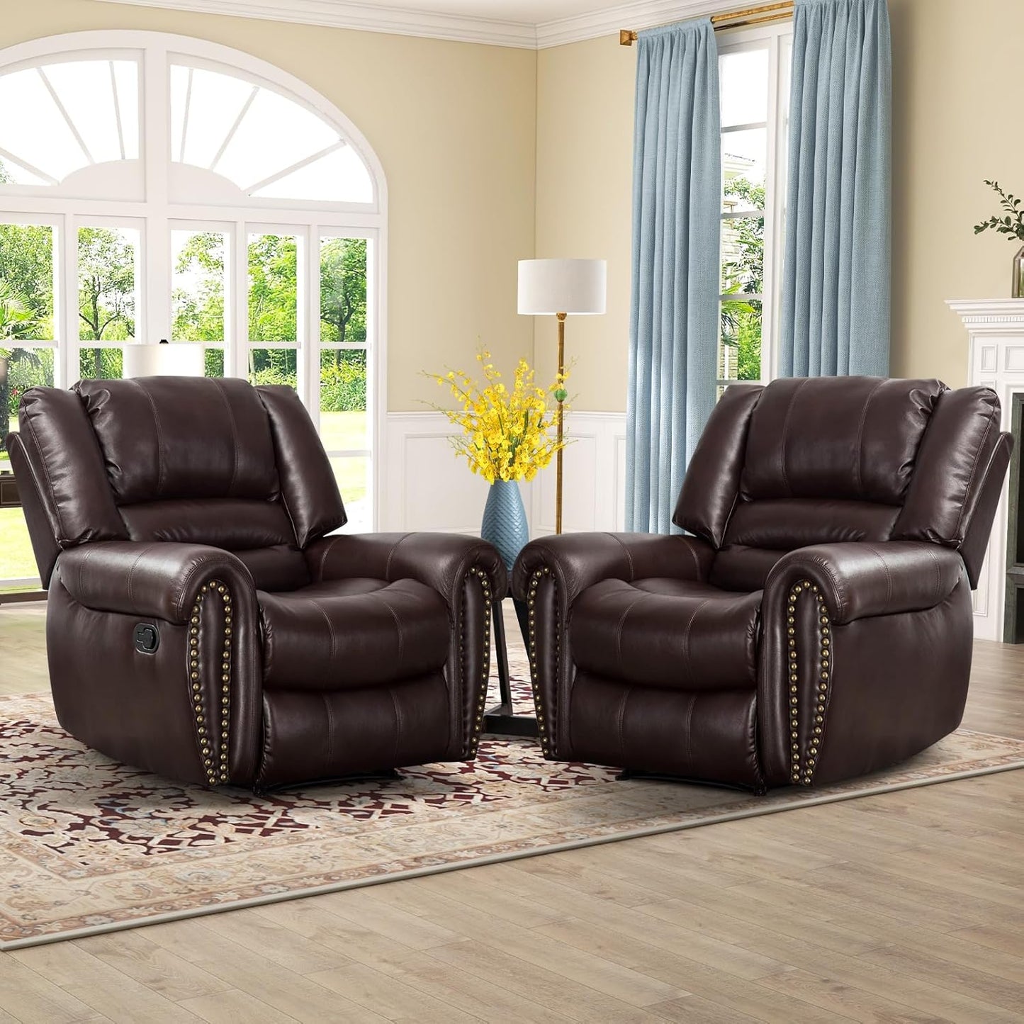 Leather recliner, classic traditional manual recliner, single sofa for living room