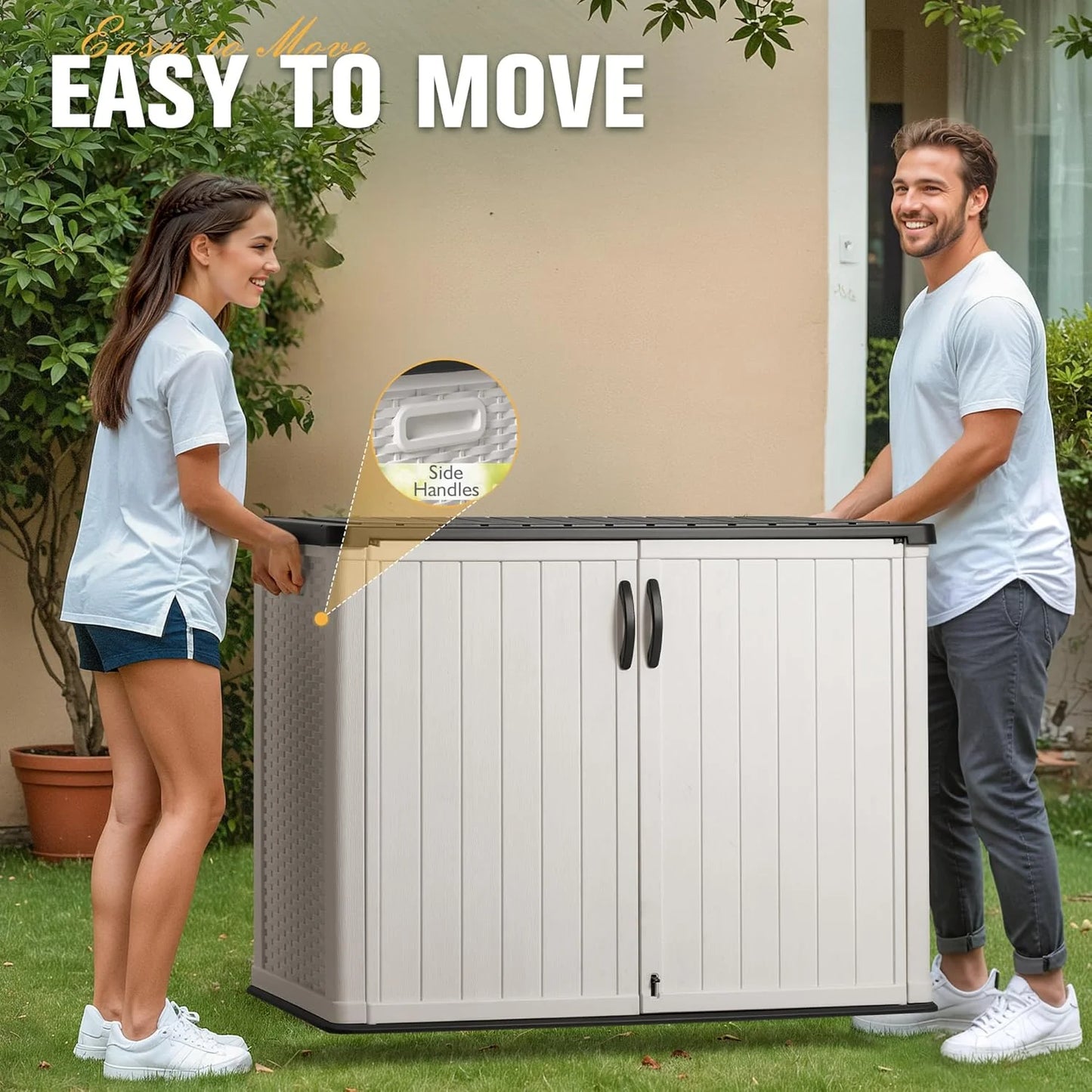 Greesum Outdoor Horizontal Storage Shed 27 Cu.ft Resin Large Storage Box for Garden, Patio, Backyard