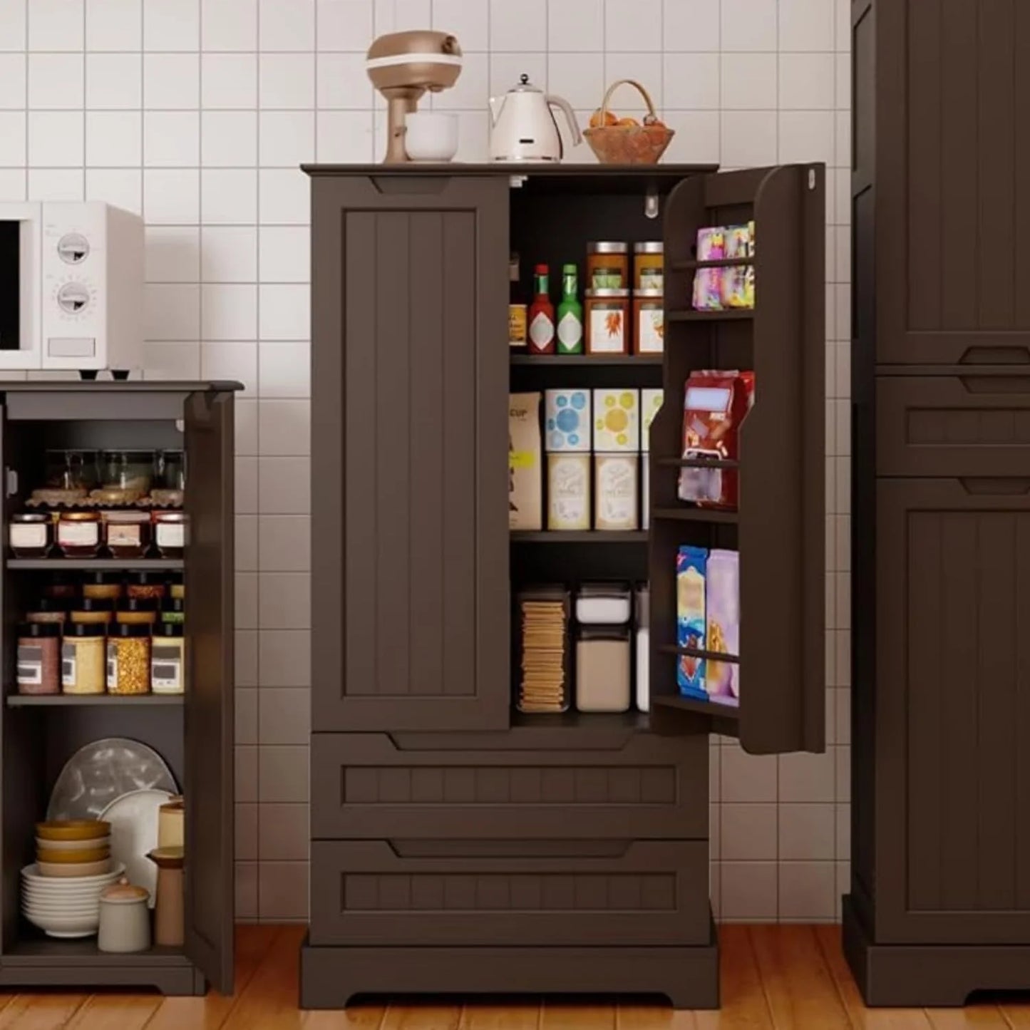 Gizoon Kitchen Pantry Cabinet with Drawers Freestanding Bathroom Storage Cabinet with Doors and Shelves, 47 Inch Small Pantry Cabinet