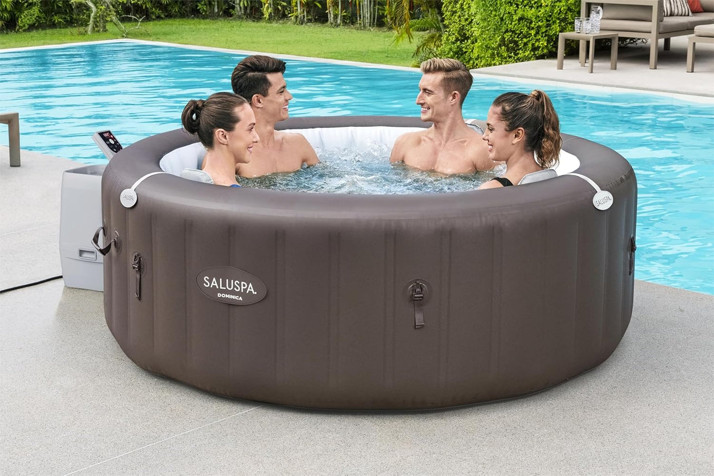 Bestway SaluSpa Miami EnergySense AirJet Inflatable Hot Tub Spa (71" x 26") | Portable Hot Tub with 2 Covers (1 Energy-Efficient Thermal Cover and 1 Standard Cover) | Fits Up to 2-4 Persons | Black