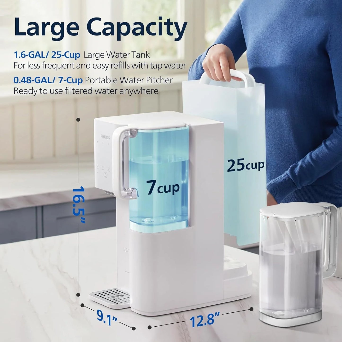 Reverse osmosis water filter countertop, Philips 5-inch water filtration system purifier