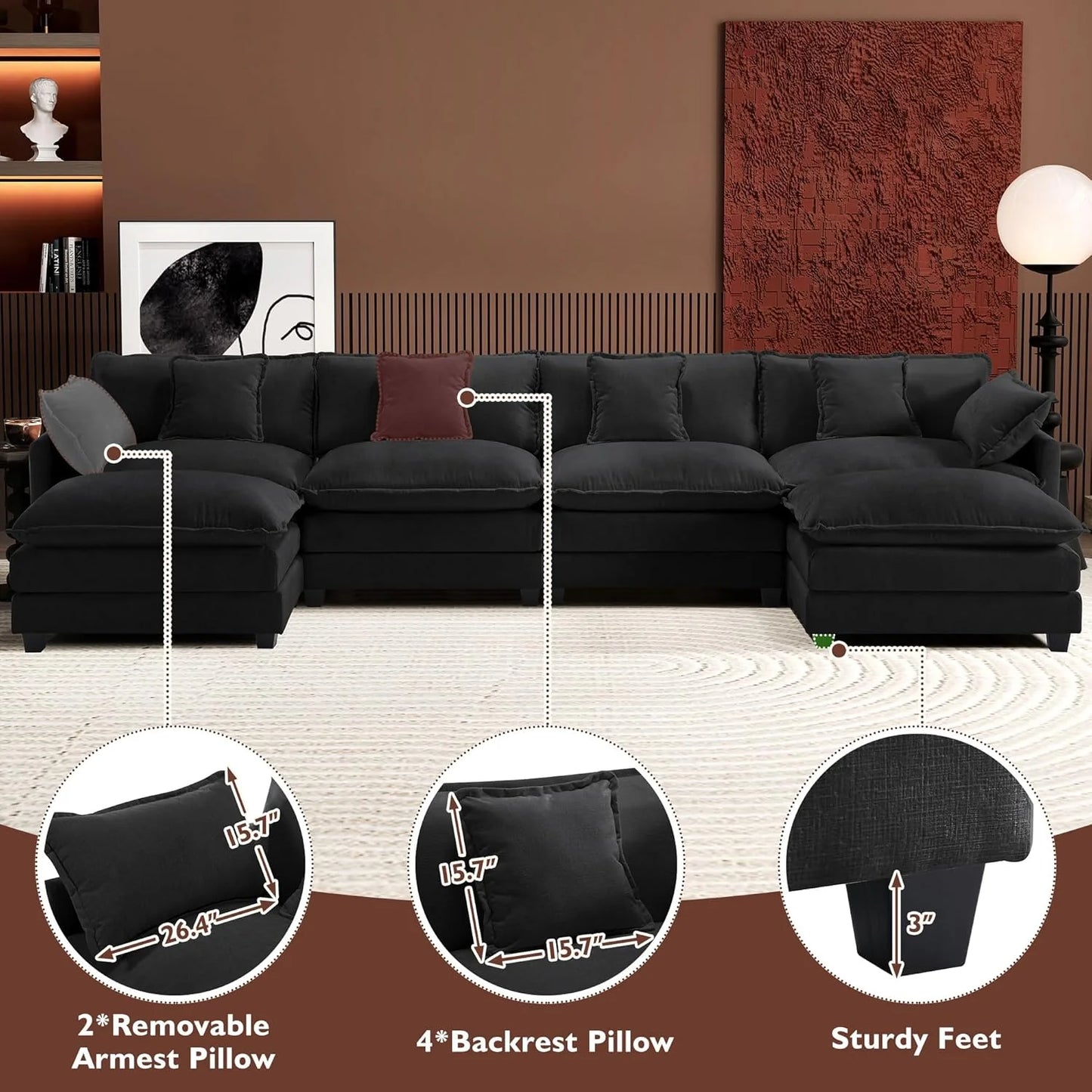 ihanherry 146-inch U-shaped modern sofa modular area cloud sofa
