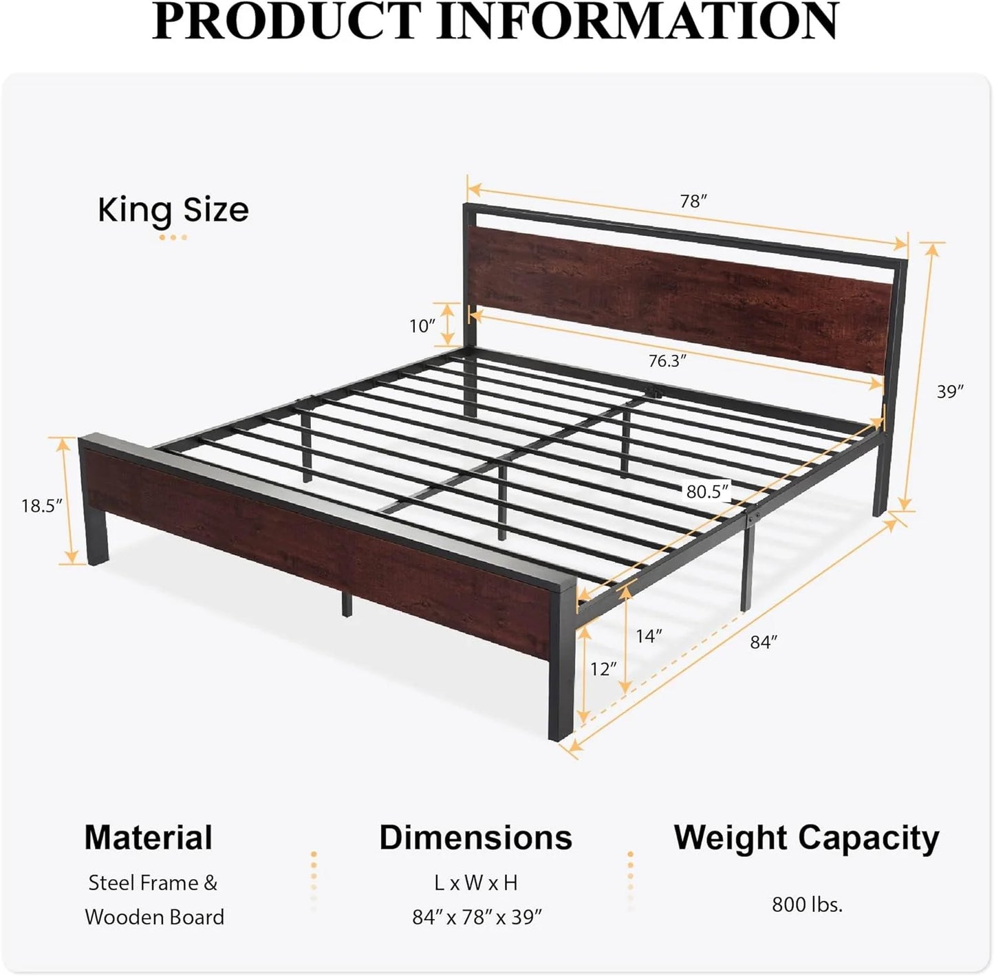 SHA CERLIN 14 Inch Queen Size Metal Platform Bed Frame with Wooden Headboard and Footboard, Mattress Foundation, No Box Spring Needed, Large Under Bed Storage, Non-Slip Without Noise, Black Oak