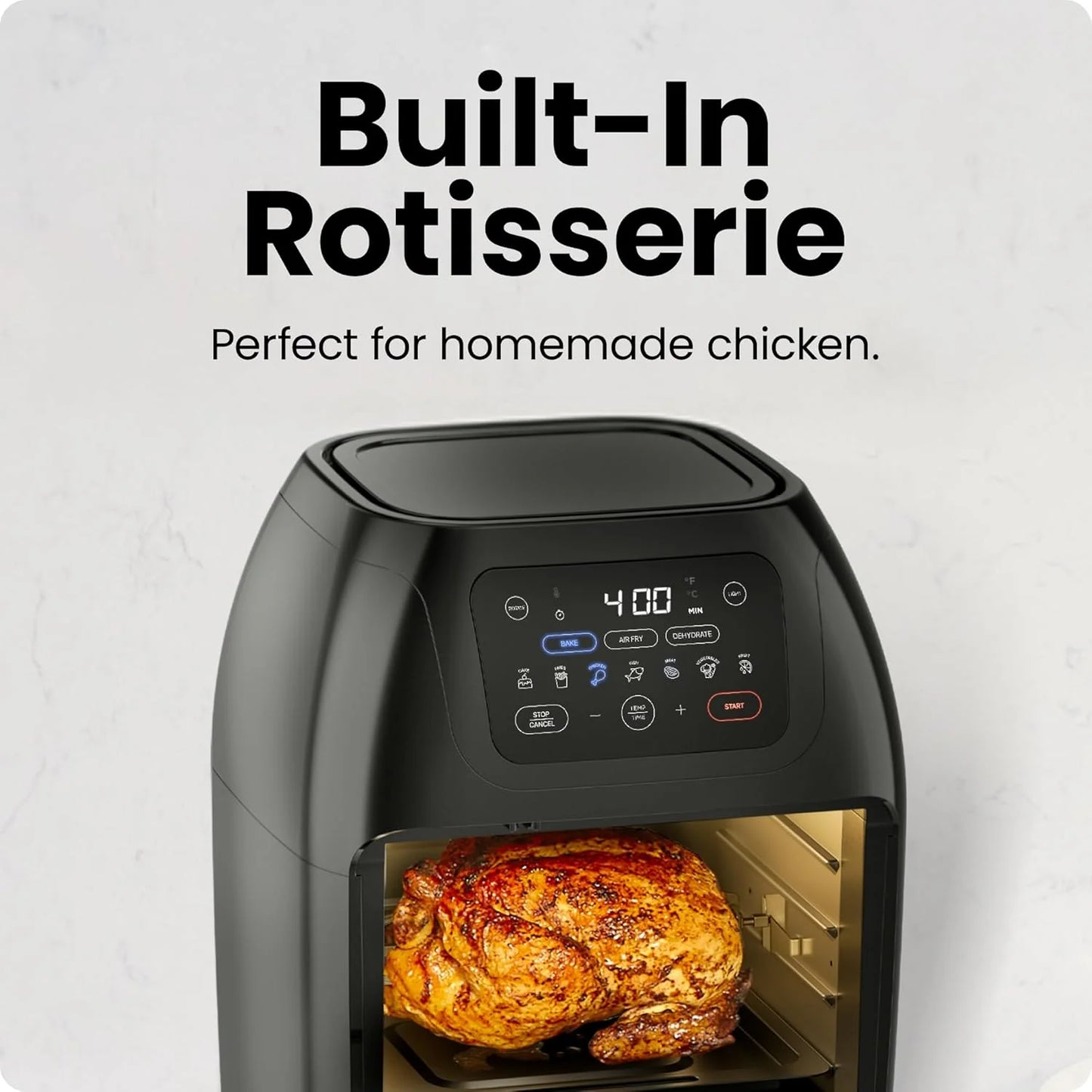 Chefman Compact 6.3-Quart Digital Air Fryer with Rotisserie, Dehydrator, and Convection Oven, 8 Touchscreen Presets