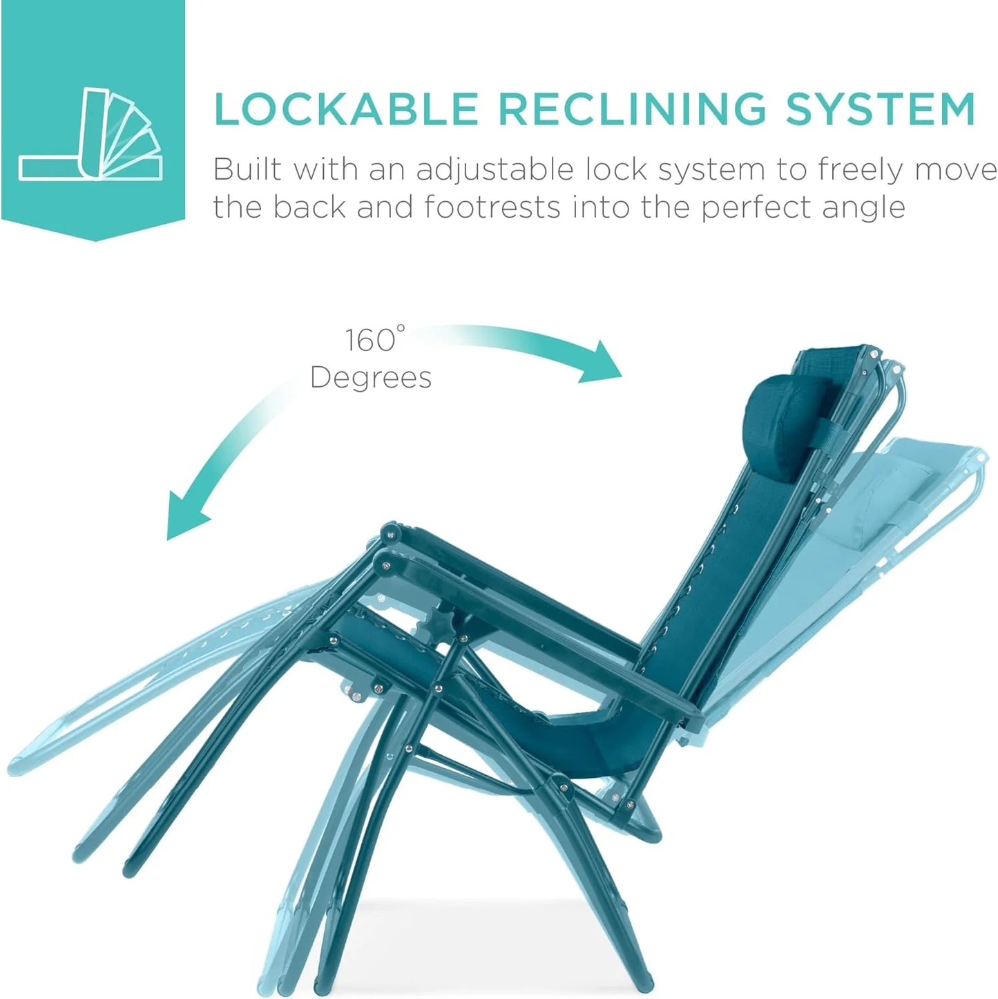 Best Choice Products Folding Zero Gravity Outdoor Recliner Patio Lounge Chair w/Adjustable Canopy Shade, Headrest, Side Accessory Tray, Textilene Mesh - Peacock Blue