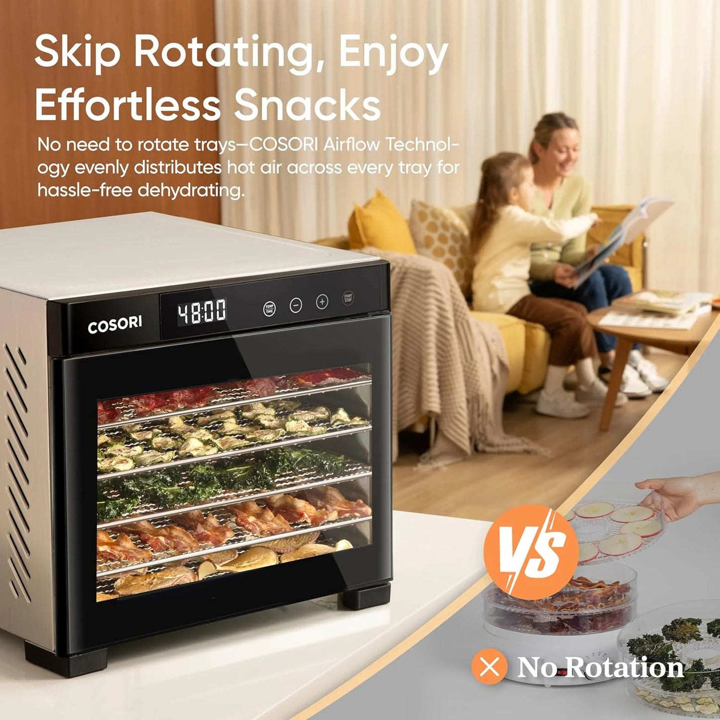 COSORI Food Dehydrator, Bigger Than 7 Trays With Large 6.5" Drying Space, 600W Power Saves More Time Than 480W, 165°F Dehydrated Dryer