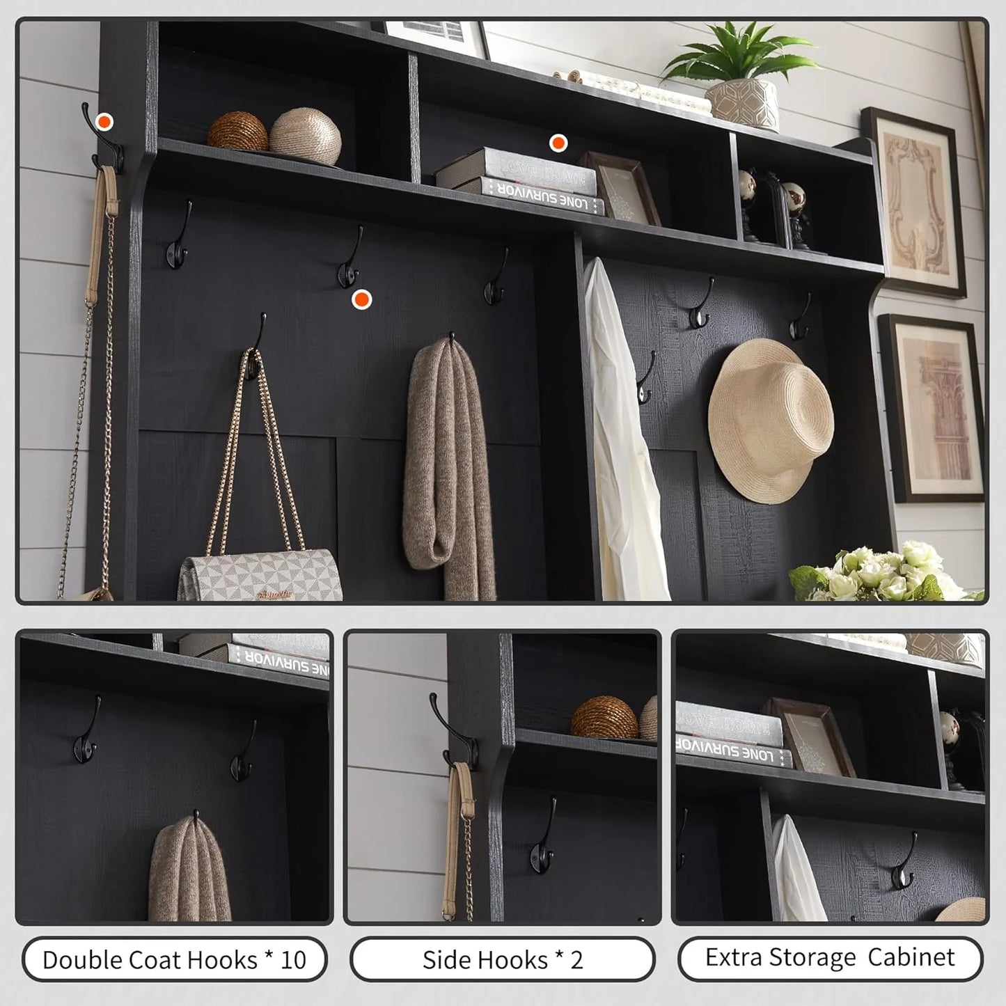 JXQTLINGMU 59-inch Farmhouse Foyer Tree with Shoe Storage, Entryway Bench Foyer Coat Rack Cabinet