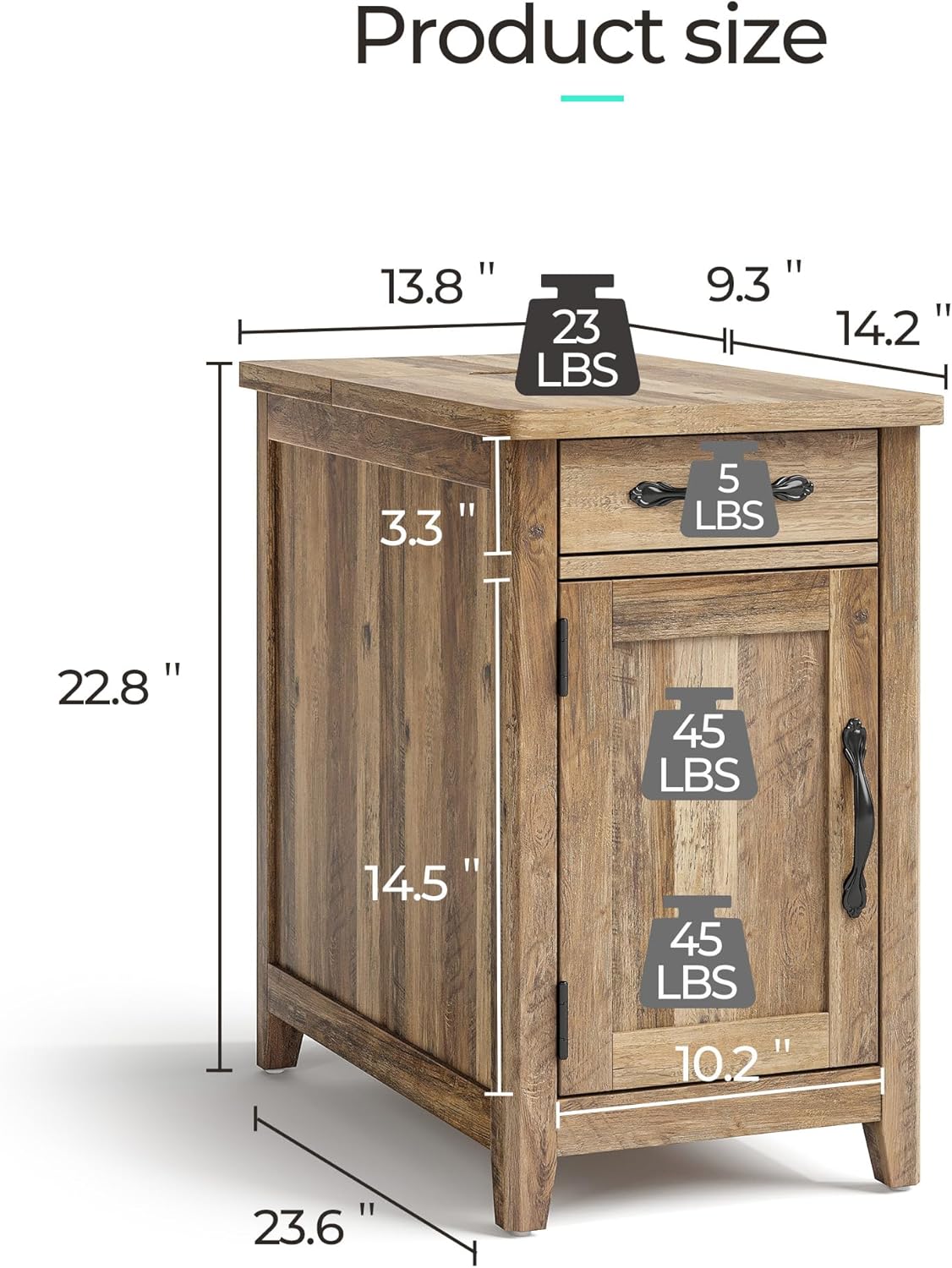 Farmhouse End Table Narrow Side Table Small Nightstand