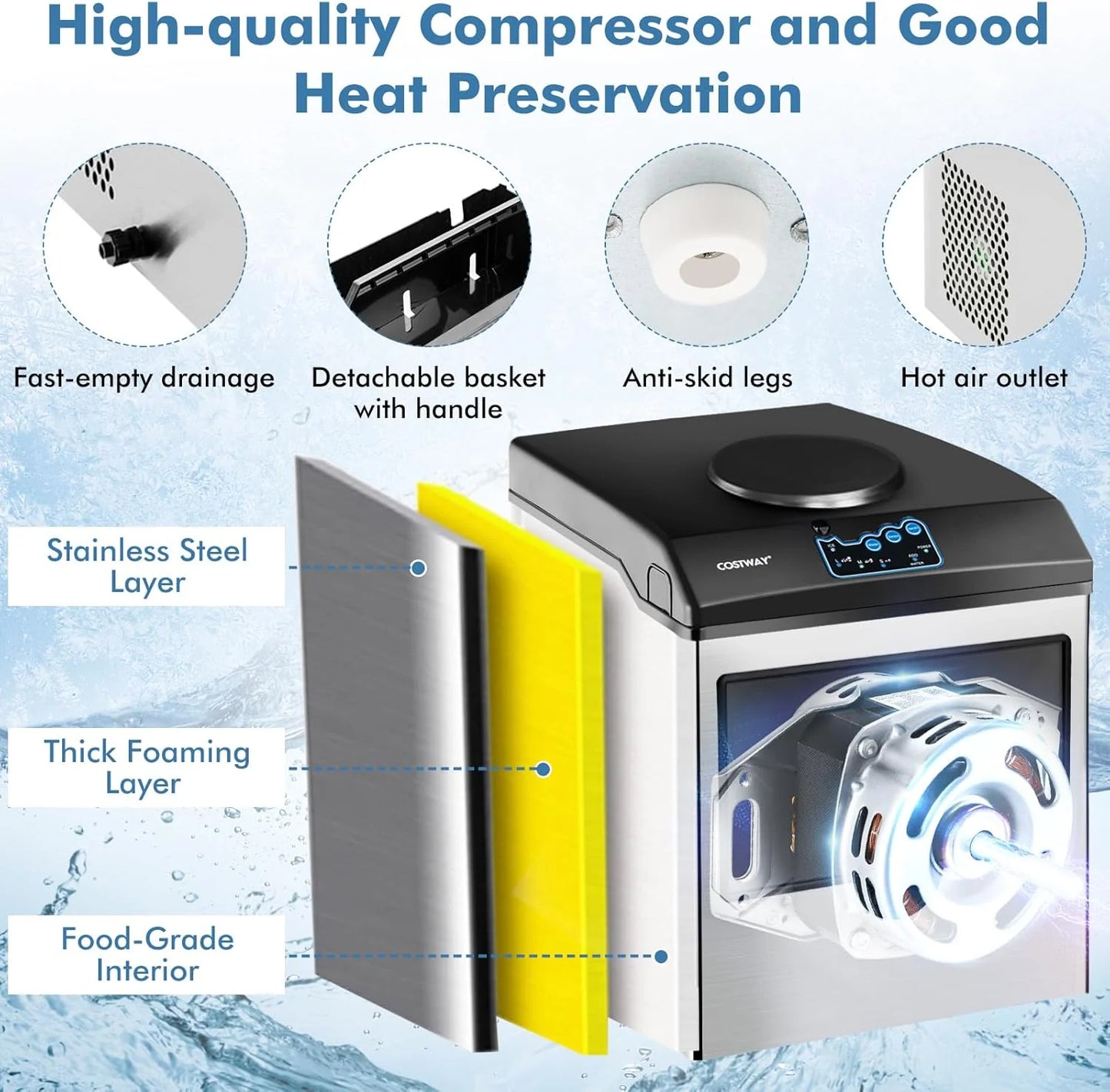 COSTWAY Countertop Ice Maker with Water Dispenser, 3 Sizes Bullet Shaped Ice, 48lbs/Day, Fast Ready in 6 Minutes, Ice Machine with Cold Water for Home Bar Kitchen Office