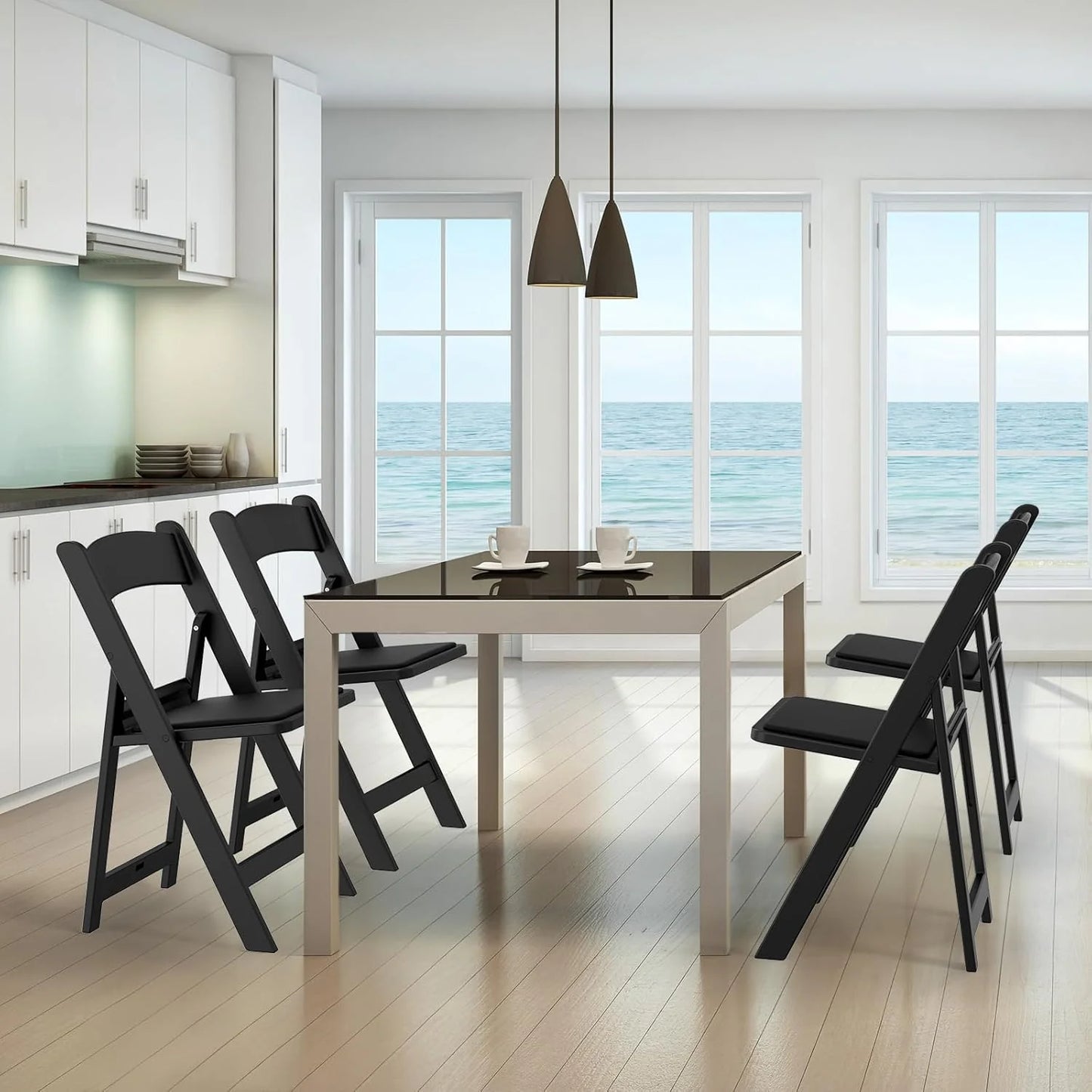 VINGLI Resin Folding Chair with Cushion Foldable Plastic Chair with Comfortable Cushioned Seat