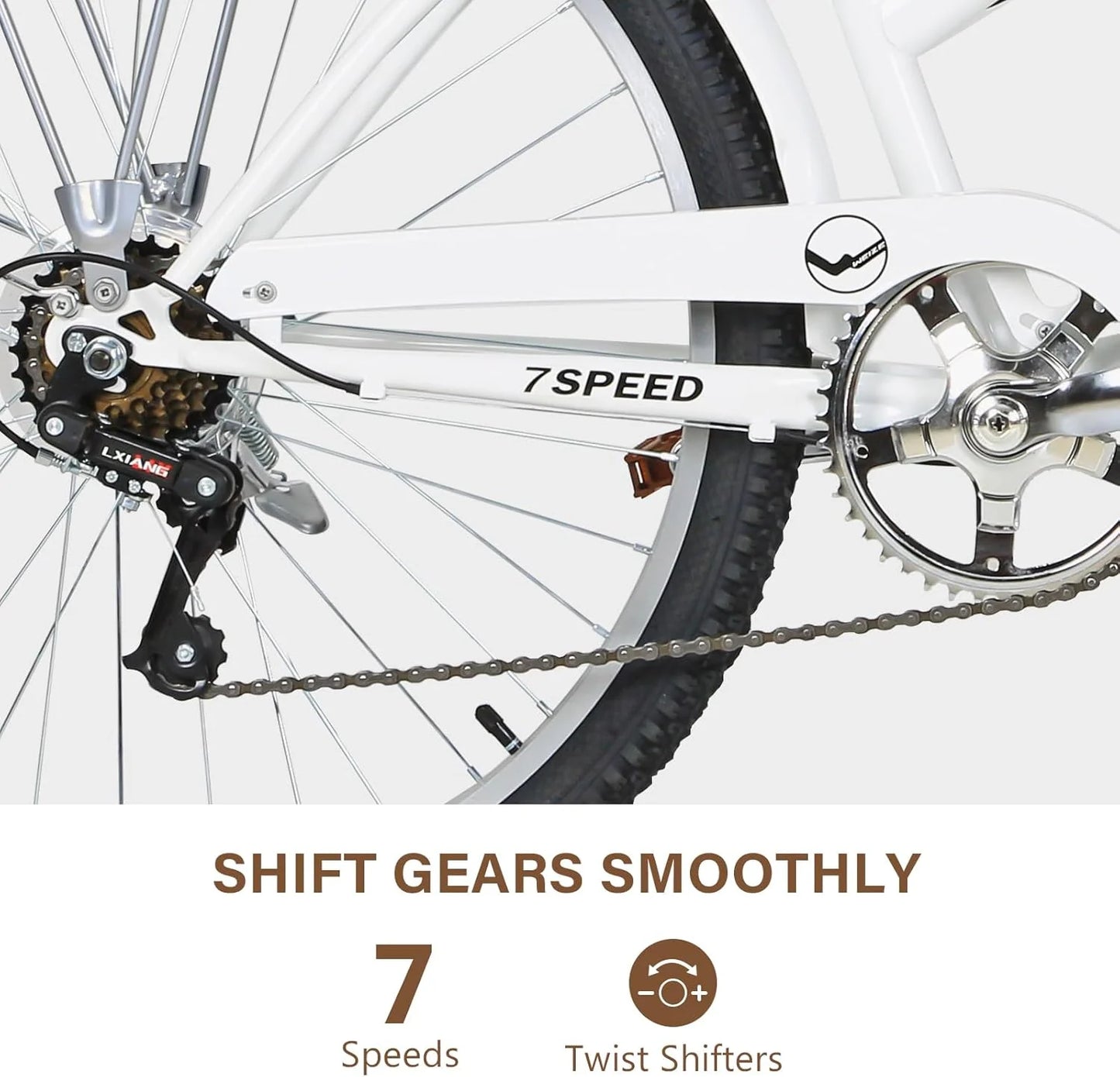 WEIZE Beach Cruiser Bike, 26 inch Commuter Bicycle for Adult Men and Women, 7-Speed/High-Carbon Steel/Front & Rear Fenders, Comfortable City Bikes with Rear Rack or Basket, Ergonomic Upright Design