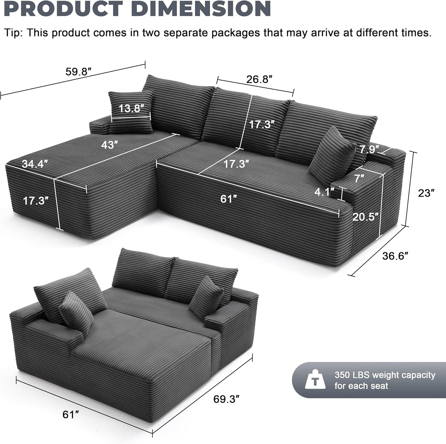 110-inch cloud sofa, boneless sofa in the living room, modular sofa with deep seats