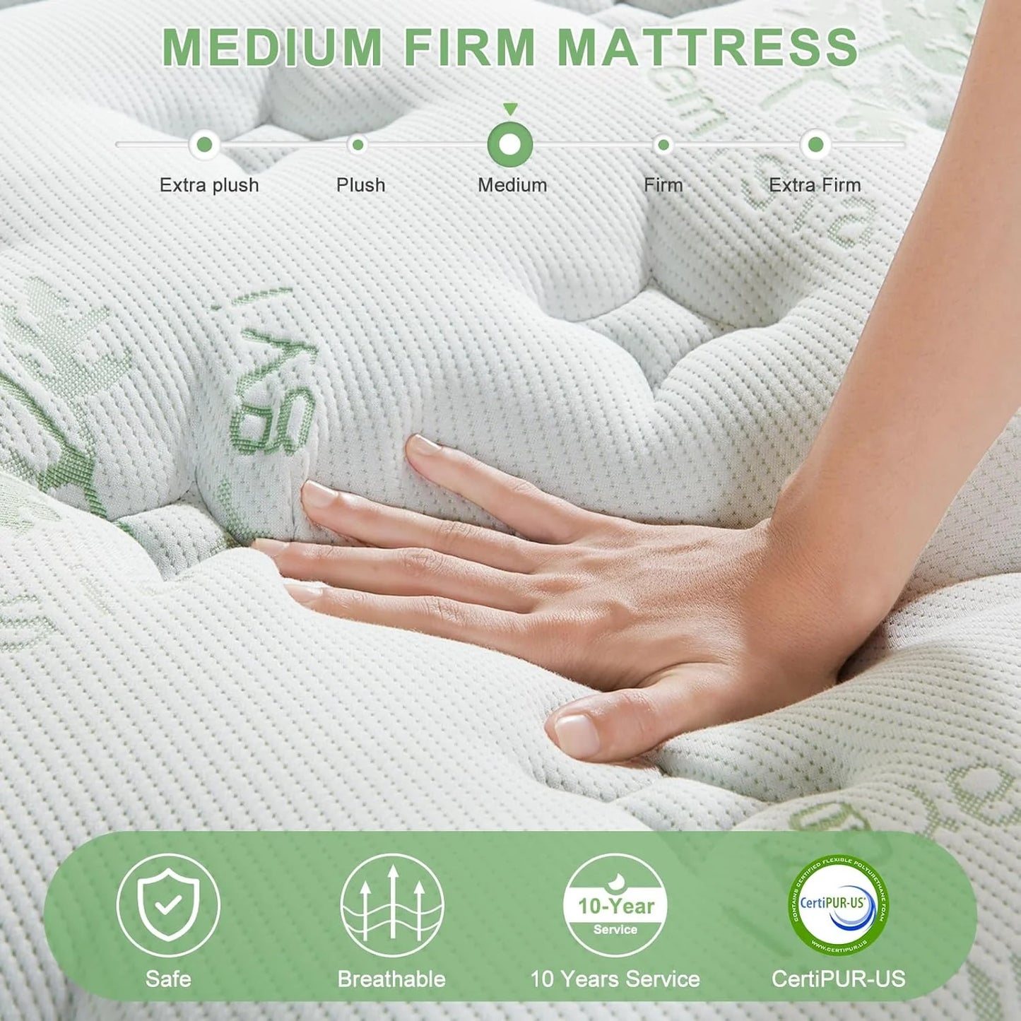12-inch queen-size mattress, medium-firm memory foam hybrid mattress with pocket springs