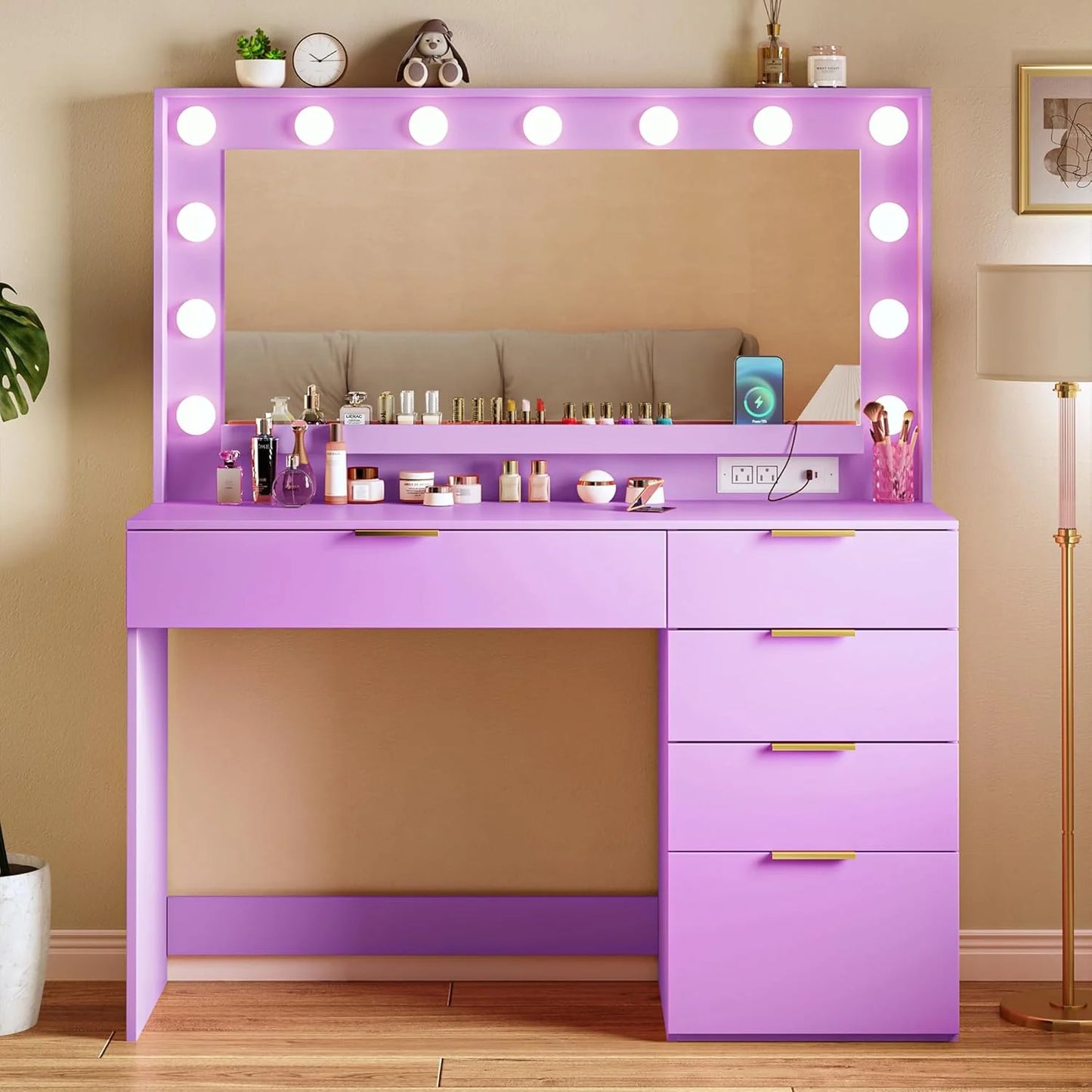 Vanity Desk with Mirror and Lights 39.3in Makeup Vanity with Large Mirror