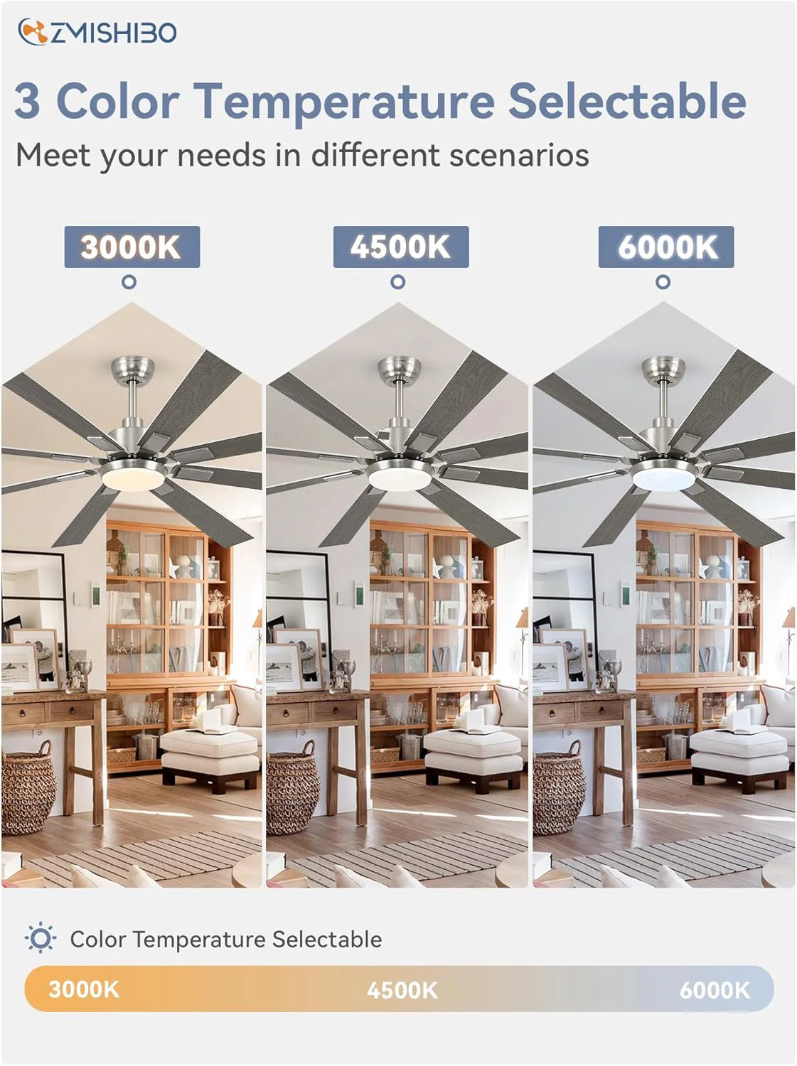 Zmishibo 72-inch large ceiling fan with lighting and remote indoor/outdoor