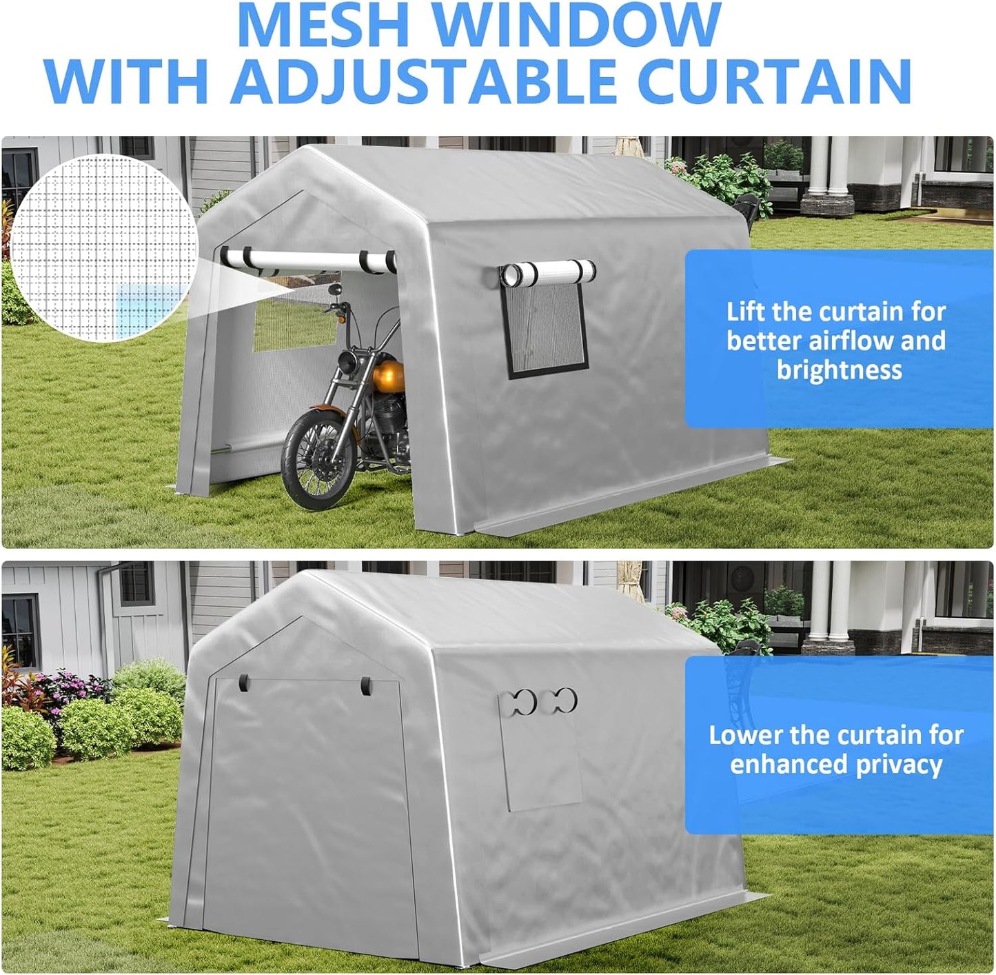 6x8 ft Heavy Duty Carport Tent Portable Garage with Removable Side Walls and Door Four Seasons Tarpaulin