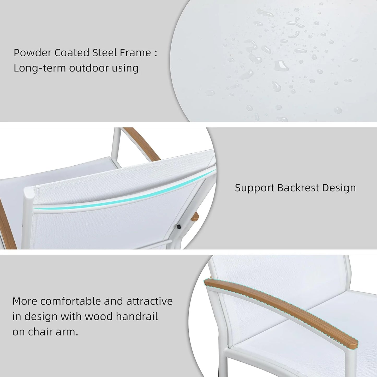 Shintenchi 3 Pieces Patio Bistro Sets, Outdoor Textilene Fabric Conversation Bistro Set, Textilene Fabric Front Porch Chairs Small Patio Furniture Set with Table for Lawn,Garden,Balcony (Black)