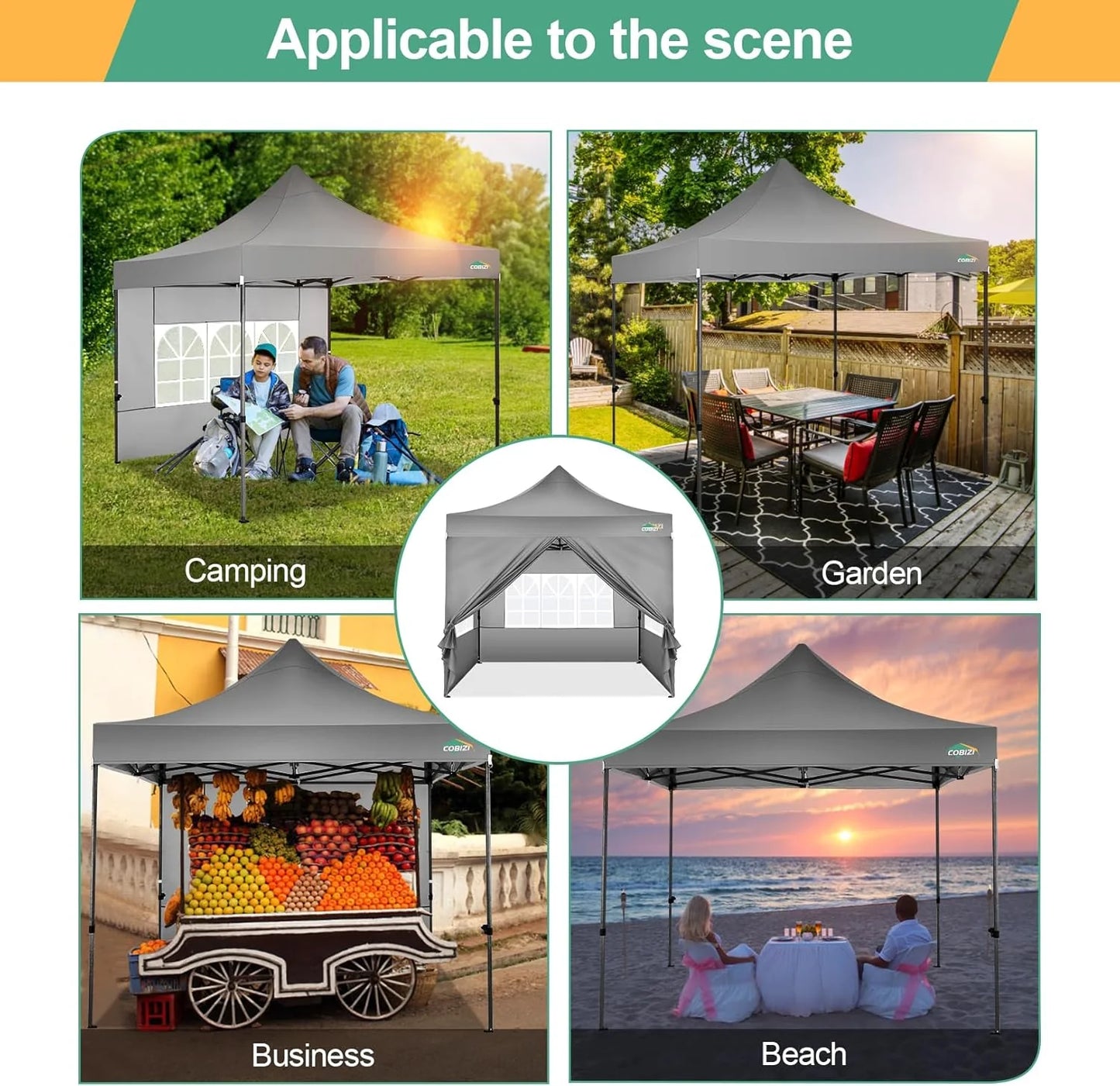 COBIZI 10x20 Heavy Duty Pop up Canopy Tent with 6 sidewalls Easy Up Commercial Outdoor Canopy Wedding Party Tents for Parties All Season Wind & Waterproof Gazebo with Roller Bag,Black(Frame Thickened)