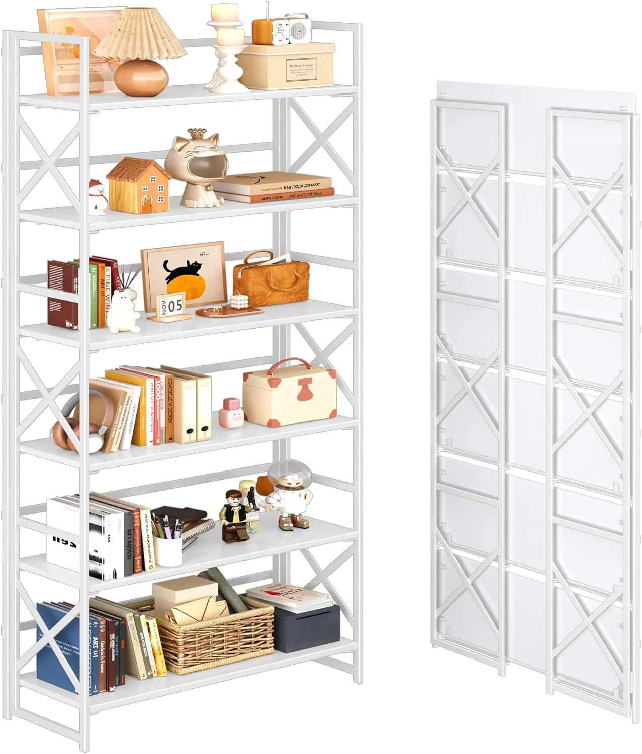 5 Tiers No Assembly Book Shelves 51.2" H Folding Bookshelf Bookcase