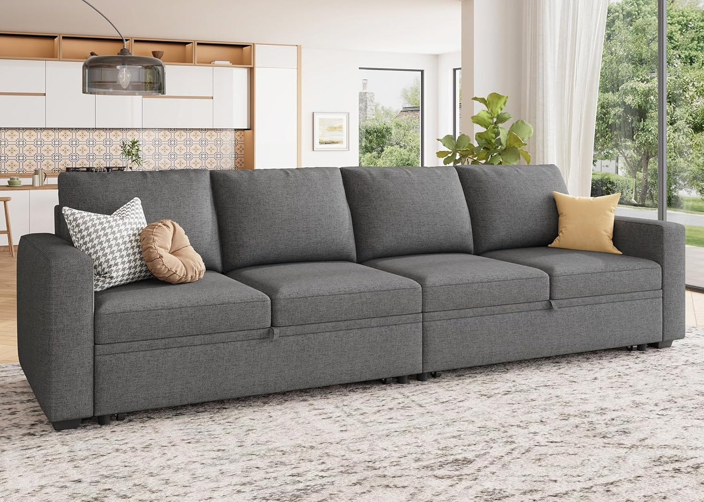 HONBAY Modular Sectional Sleeper Sofa with Pull Out Bed, L Shaped Couch with Storage Seat, Convertible Sectional Couches for Living Room