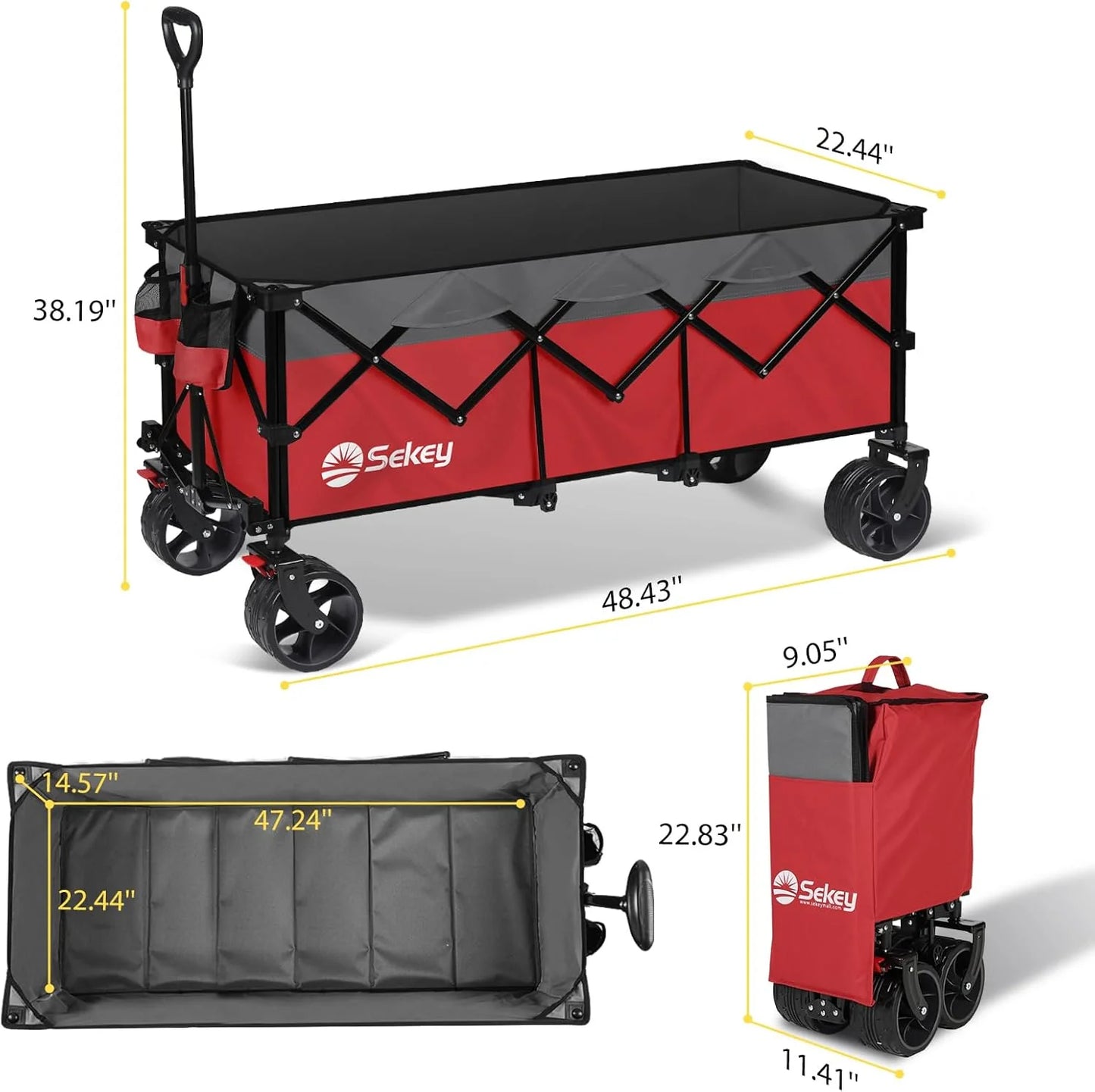 Sekey 48 Inch Long Foldable Extended Travel Cart, 440 Lbs Load Capacity, Heavy Duty 300 Liter Folding Multi-Purpose Garden Cart
