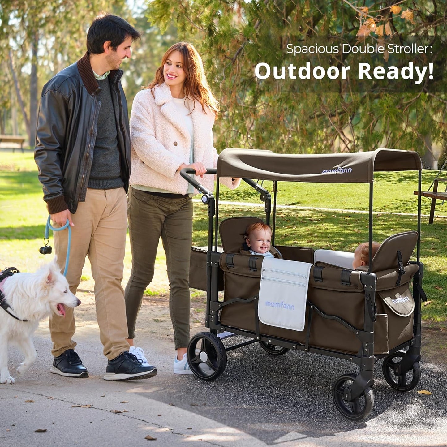 Stroller Wagon for Kids, Wagon Stroller Toddlers 2 Seaters, All-Terrain Baby Wagon Outdoor with Canopy, Parent Organizer, Adjustable Handle & Pull Bar for Infants and Toddlers, Gray