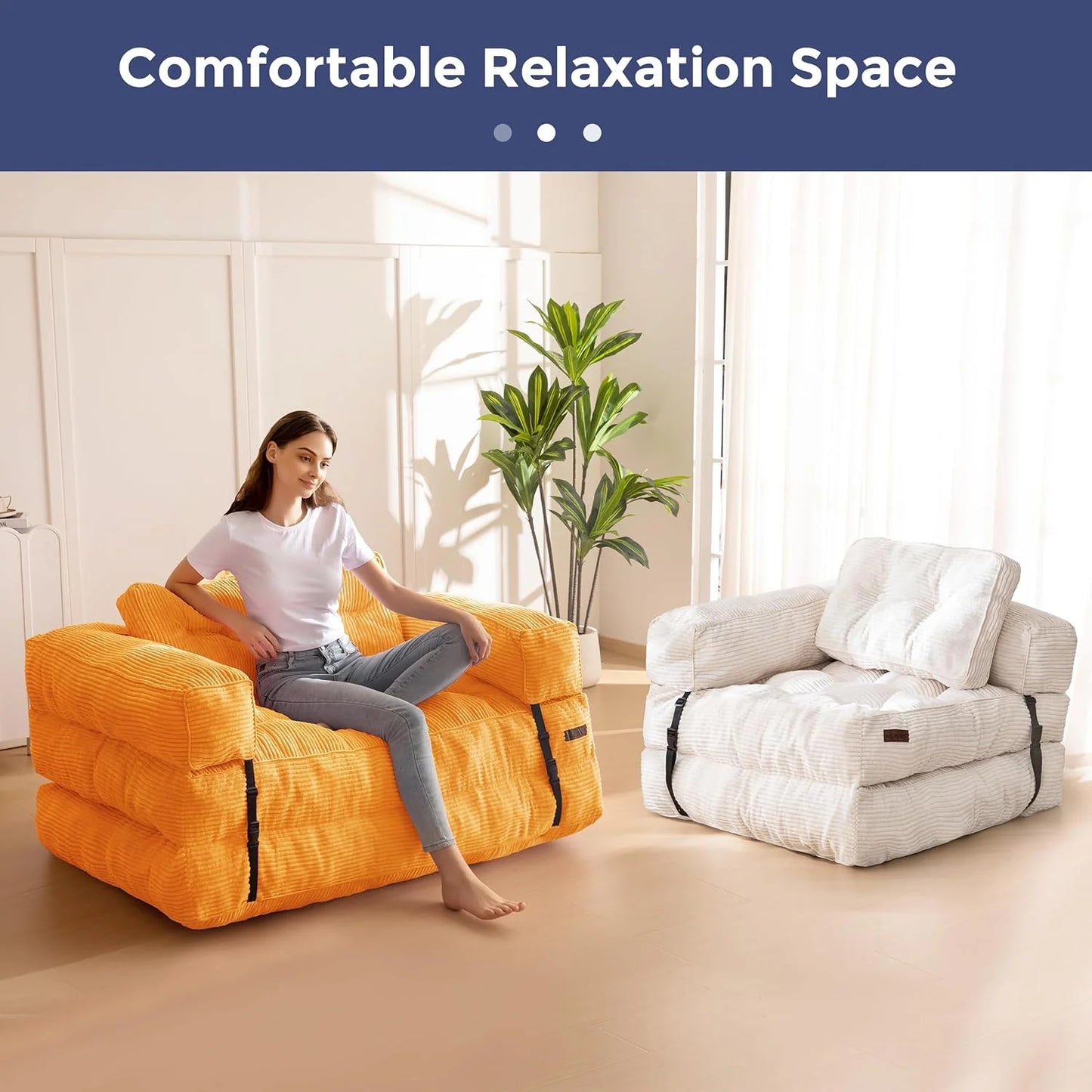 Folding Sofa Bed, L-Shaped Convertible Sofa Bed with Armrests and Pillows,