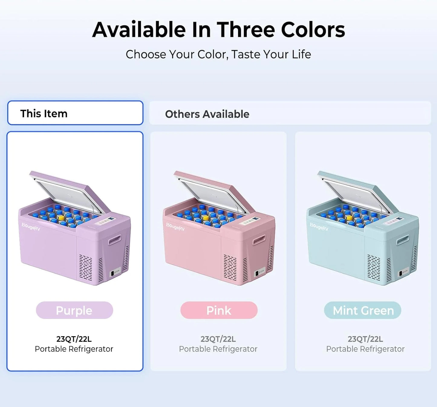 BougeRV 12 Volt Refrigerator 12V Car Fridge 23 Quart Portable Freezer Compressor Cooler 12/24V DC 110~240 Volt AC for Truck Van RV Camper SUV Travel Camping Road Trips Tailgating -8℉~50℉