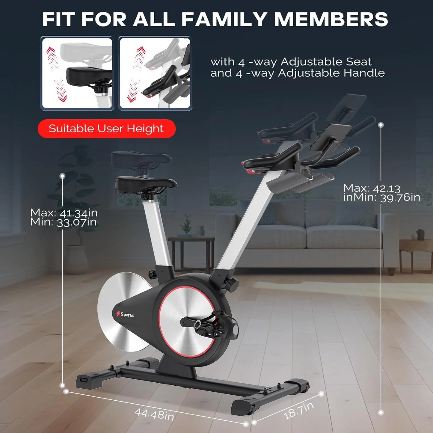 Sperax Exercise Bike, Stationary Bikes for Home, Indoor Cycling Bike, Spin Bike with Comfortable Seat, LED Display