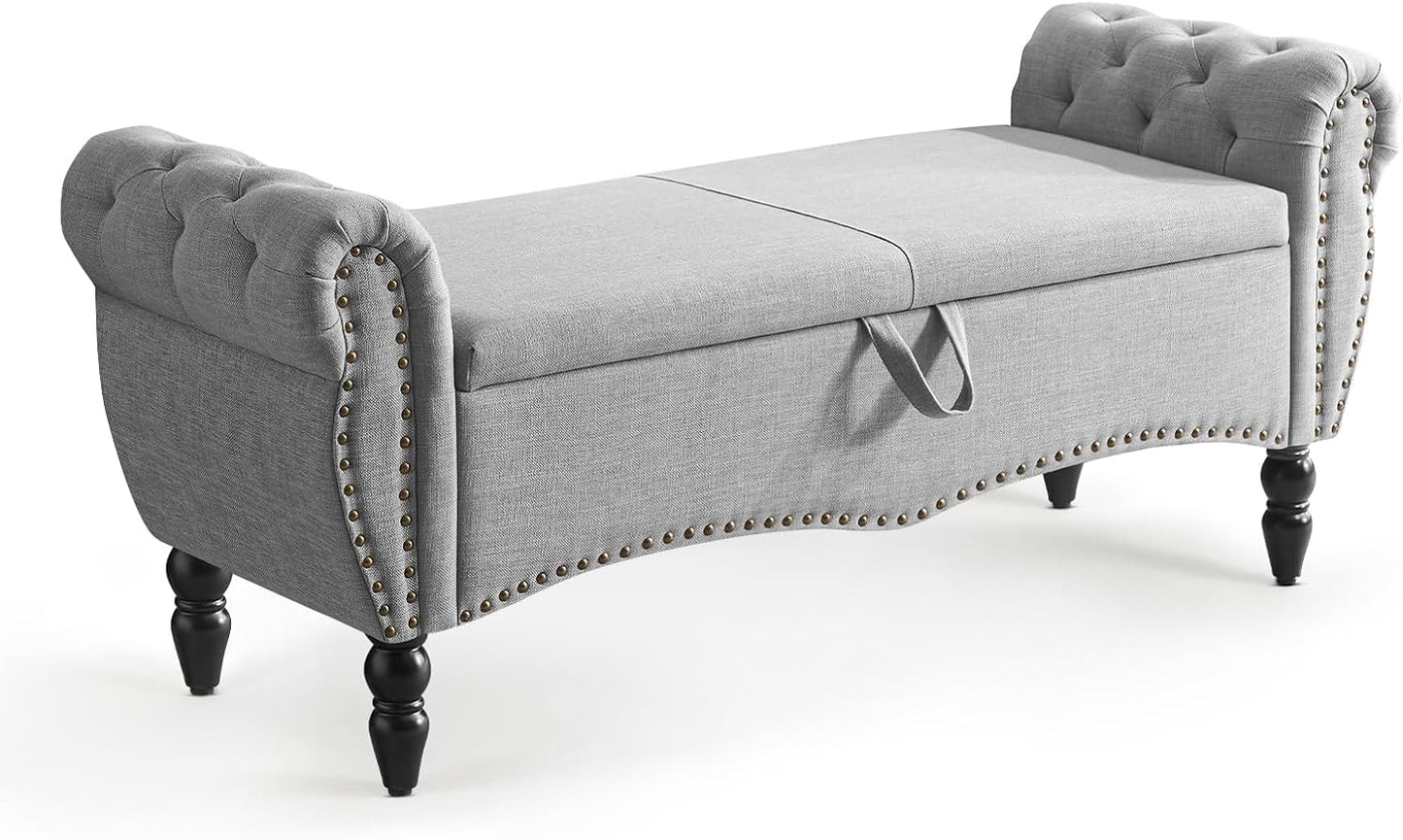 Furniliving Modern Storage Ottoman Bench, Sherpa Ottoman End of Bed Bench with Solid Wood Legs Upholstered Ottoman Benches with Storage Indoor Bench