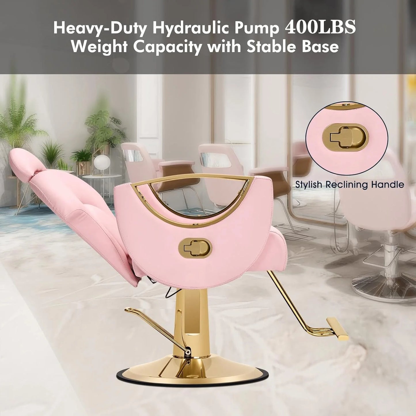 Artist Hand Salon Chair Reclining Barber Chair Oversized Hydraulic Pump Heavy Duty Hair Salon Chair 360 Degree Swivel Hair Chair for Hair Stylist, Beauty Spa Equipment Max Load 400 LBS, Black and Gold