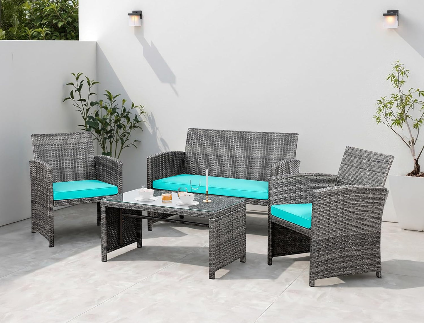 Shintenchi 4 Piece Patio Ratten Set Outdoor Furniture Set Wicker Conversation Set