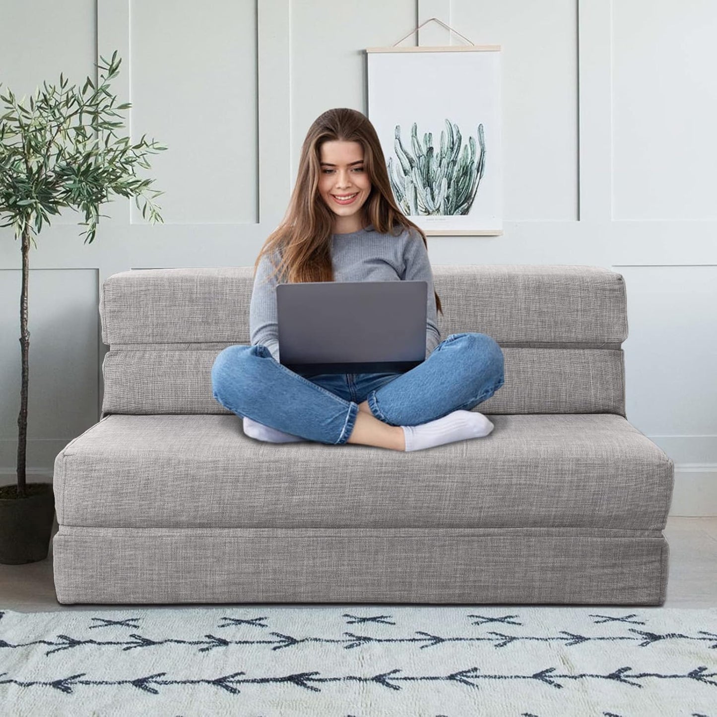 60 inch pull out sofa bed, memory foam sofa with 2 pillows, futon bed, guest bed and pull out sofa,