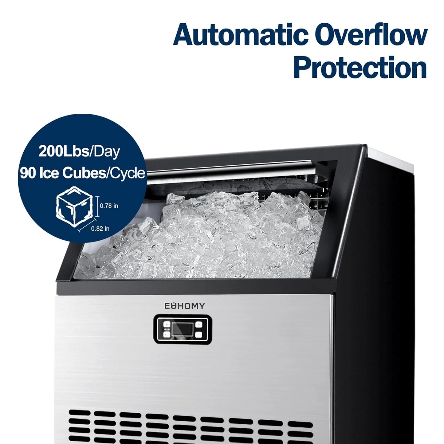 EUHOMY Commercial Ice Maker Machine, 100lbs/24H Stainless Steel Under Counter ice Machine with 33lbs Ice Storage Capacity, Freestanding Ice Maker.