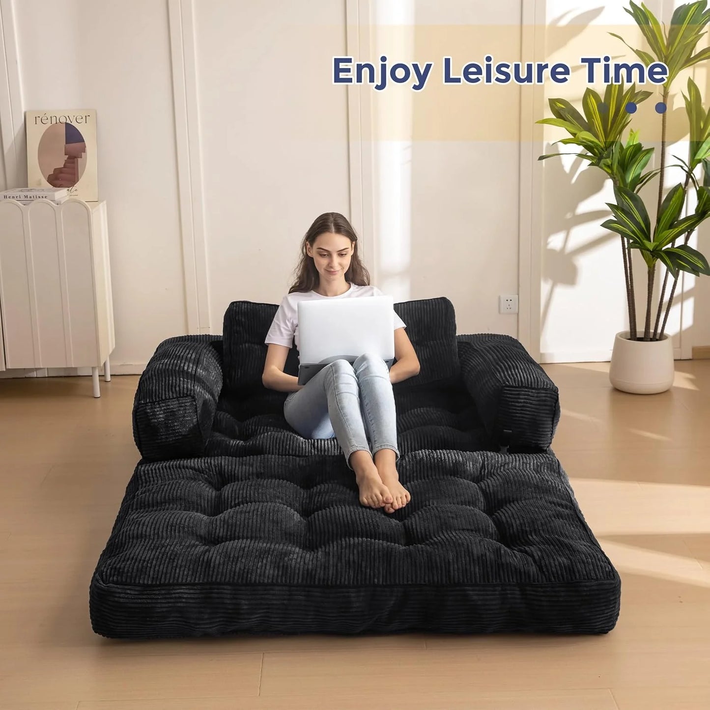 Folding Sofa Bed, L-Shaped Convertible Sofa Bed with Armrests and Pillows,