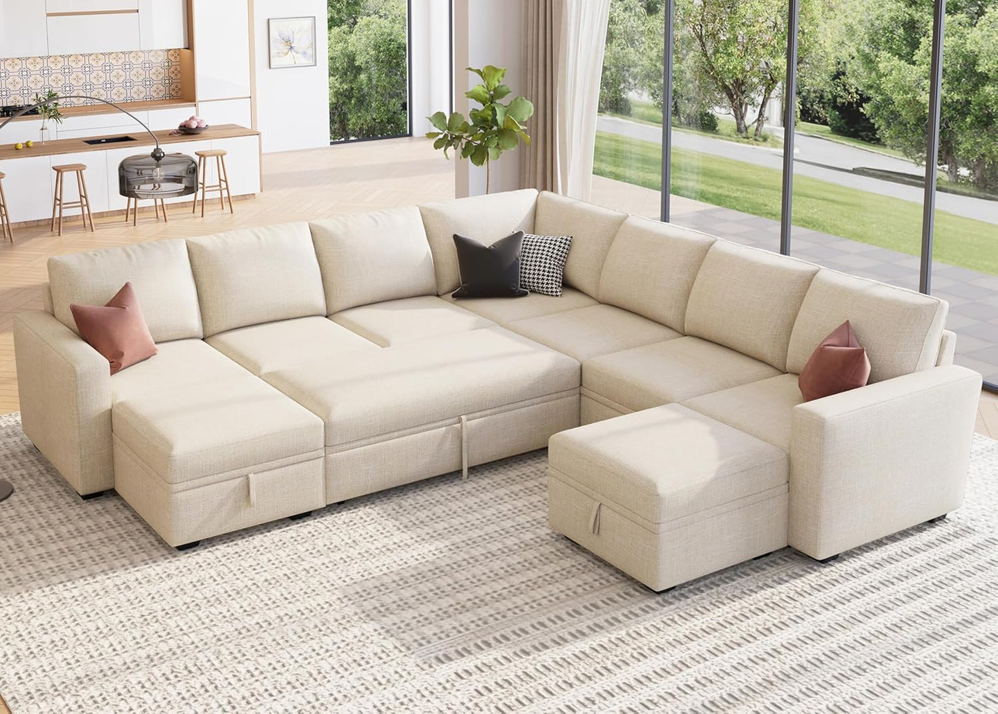 HONBAY Modular Sectional Sleeper Sofa with Pull Out Bed, L Shaped Couch with Storage Seat, Convertible Sectional Couches for Living Room