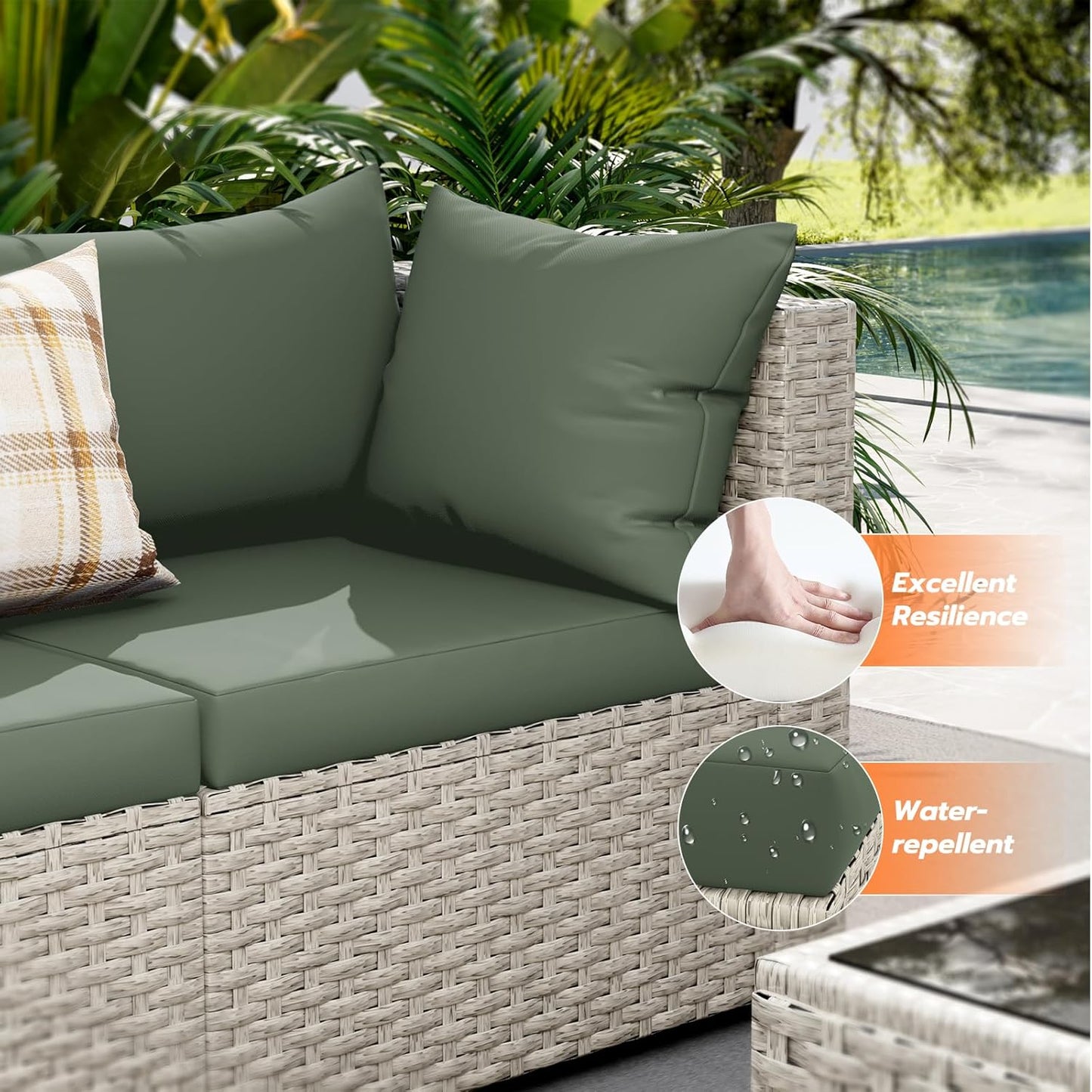UDPATIO Outdoor Patio Furniture Set, 7-Piece PE Wicker Sectional Sofa with Tea Table, Outdoor Conversation Set