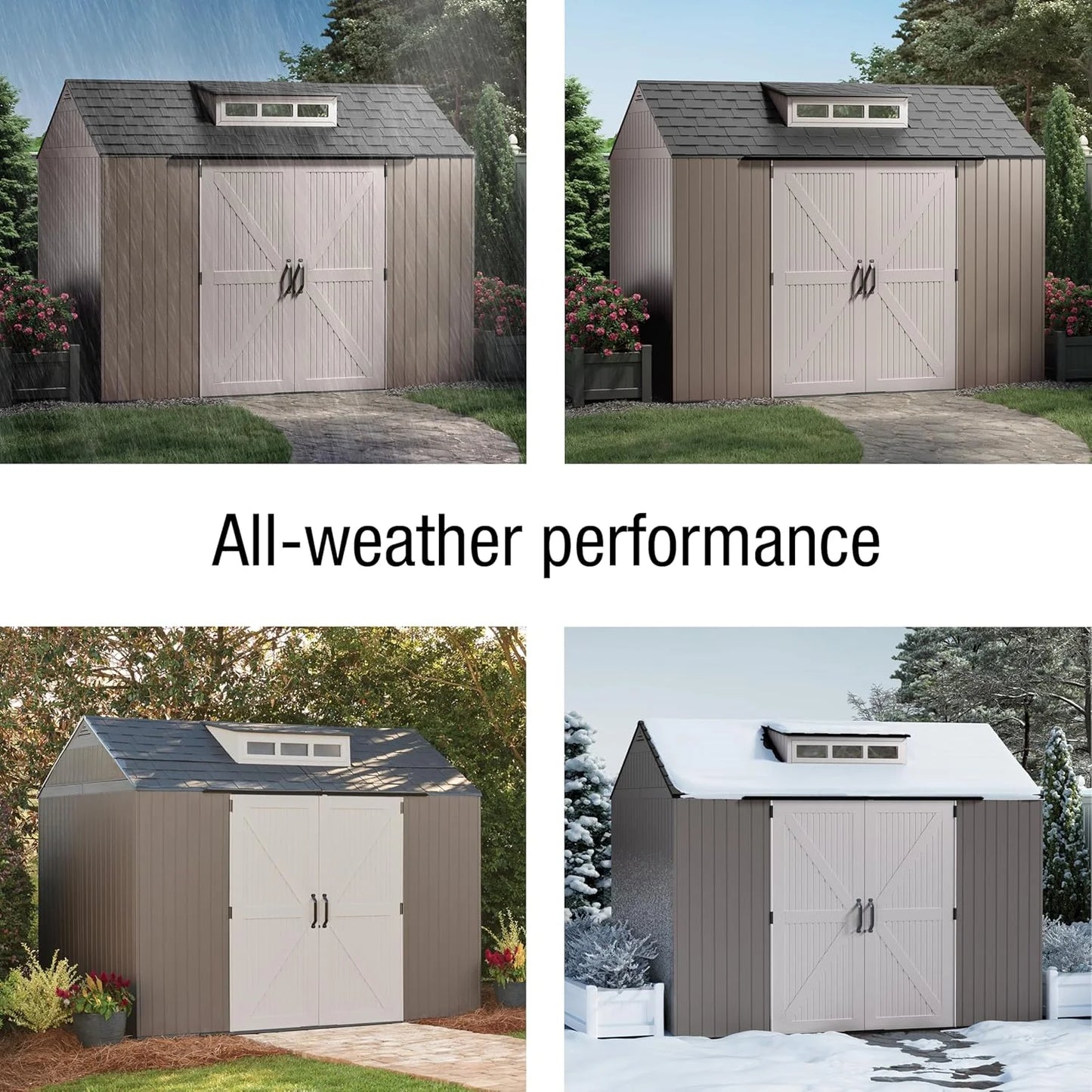 Rubbermaid Resin Outdoor Storage Shed With Floor (7 x 7 Ft) Weather Resistant Gray Organization for Home/Backyard/Garden Tools/Lawn Mower/Bike Storage/Pool Supplies