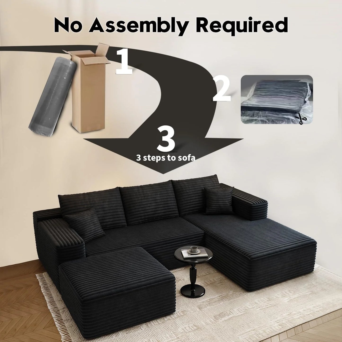 107.5 inch Cloud Modular Sectional Sofa with L-Shaped Chaise Lounge, Modern Minimalist Upholstered Sofa Deep Seating Corner Sofa