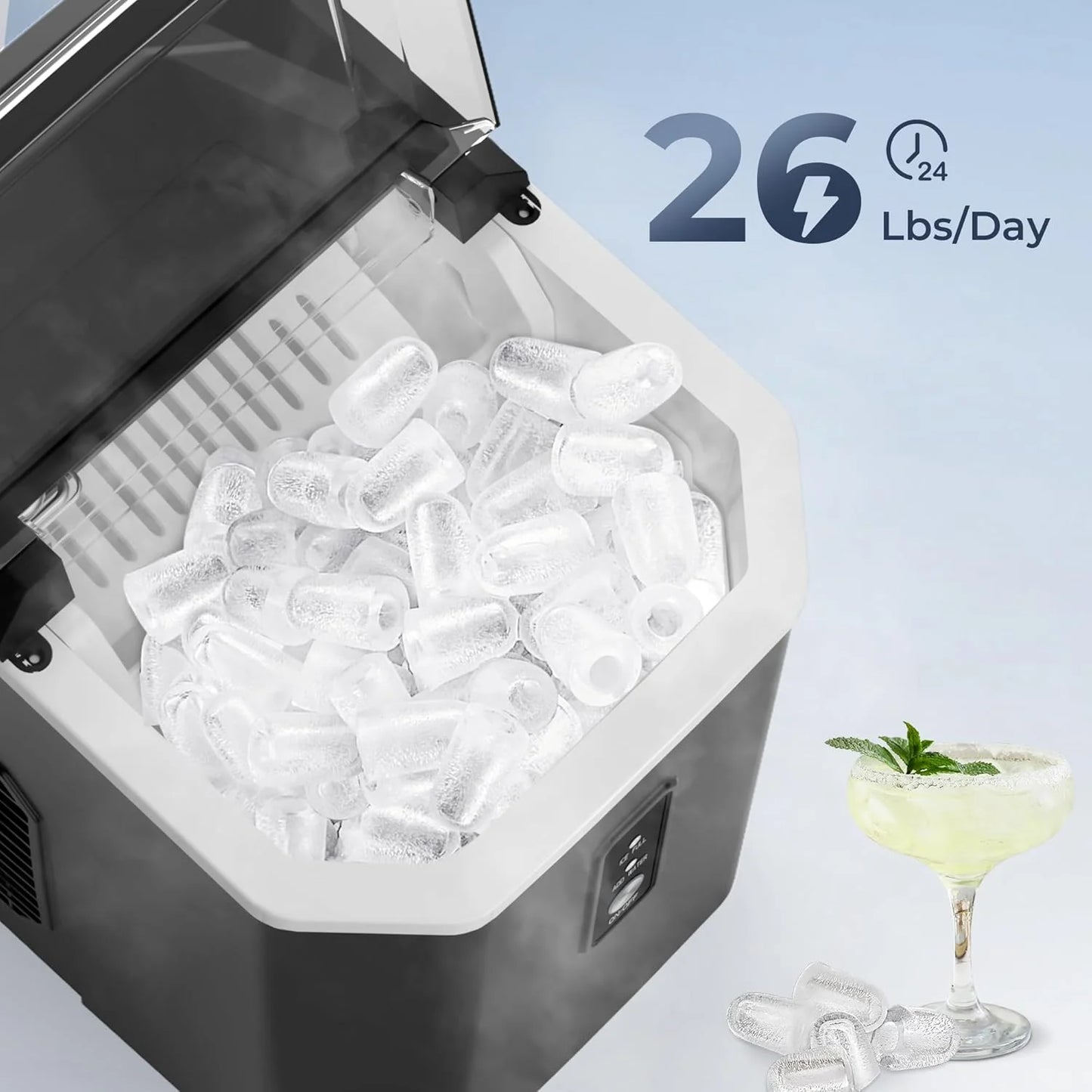 EUHOMY Nugget Ice Maker Countertop, Ready in 8 Mins, 35lbs/24H, Self-Cleaning, Portable Ice Makers Machine with Ice Scoop & Basket, Sonic Ice Maker with Chewable Pellet Ice for Home/Party/RV/Camping
